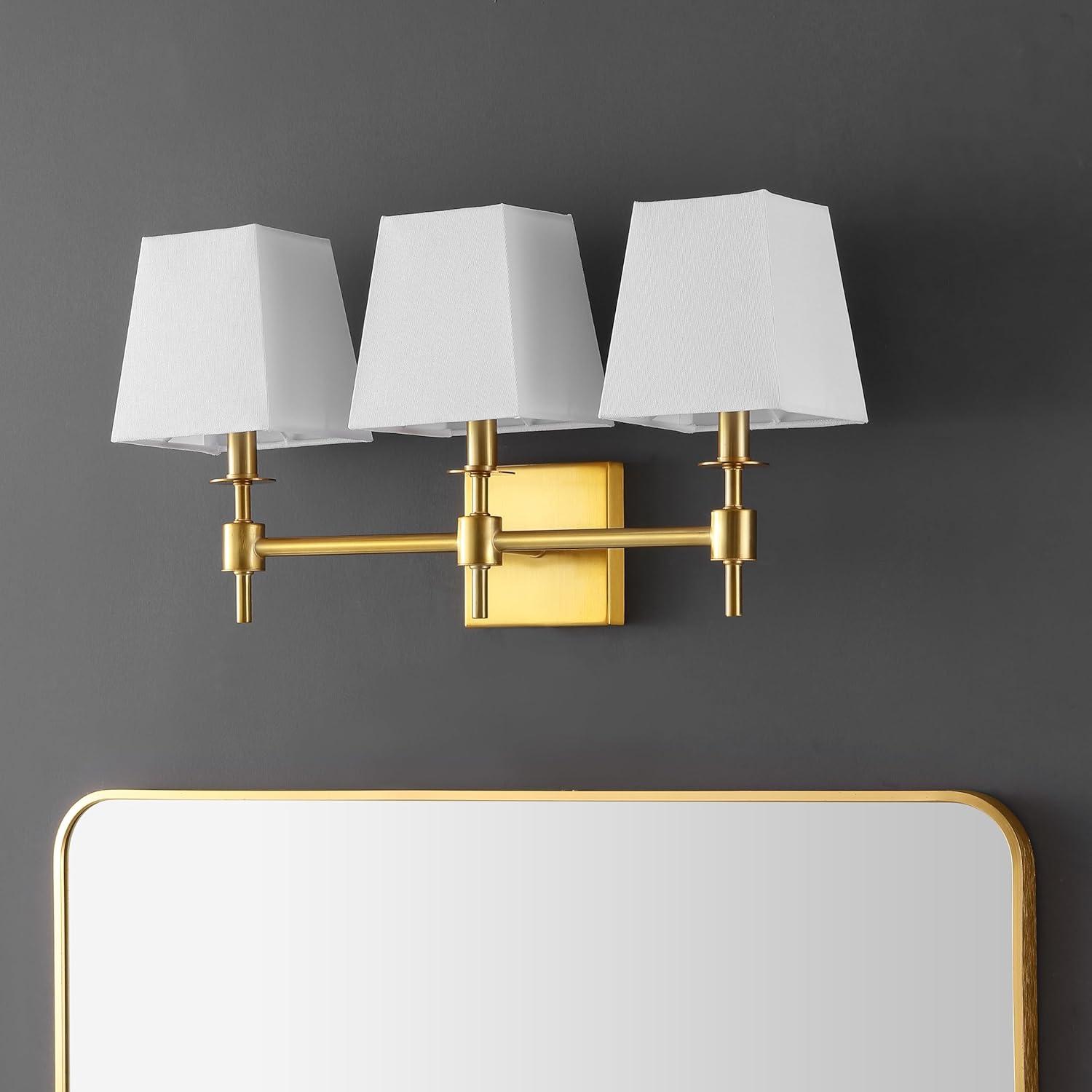 image:imageSAFAVIEH Lighting Collection Clelia Black 3Light Wall Sconce Light Fixture with White Shade Ideal for Bathroom Entryway Vanity Foyer Hallway Living Room LED Bulbs IncludedBrass