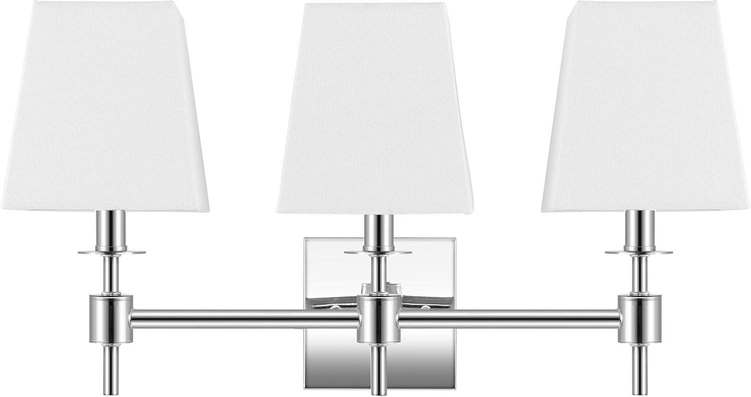 image:imageSAFAVIEH Lighting Collection Clelia Black 3Light Wall Sconce Light Fixture with White Shade Ideal for Bathroom Entryway Vanity Foyer Hallway Living Room LED Bulbs IncludedChrome