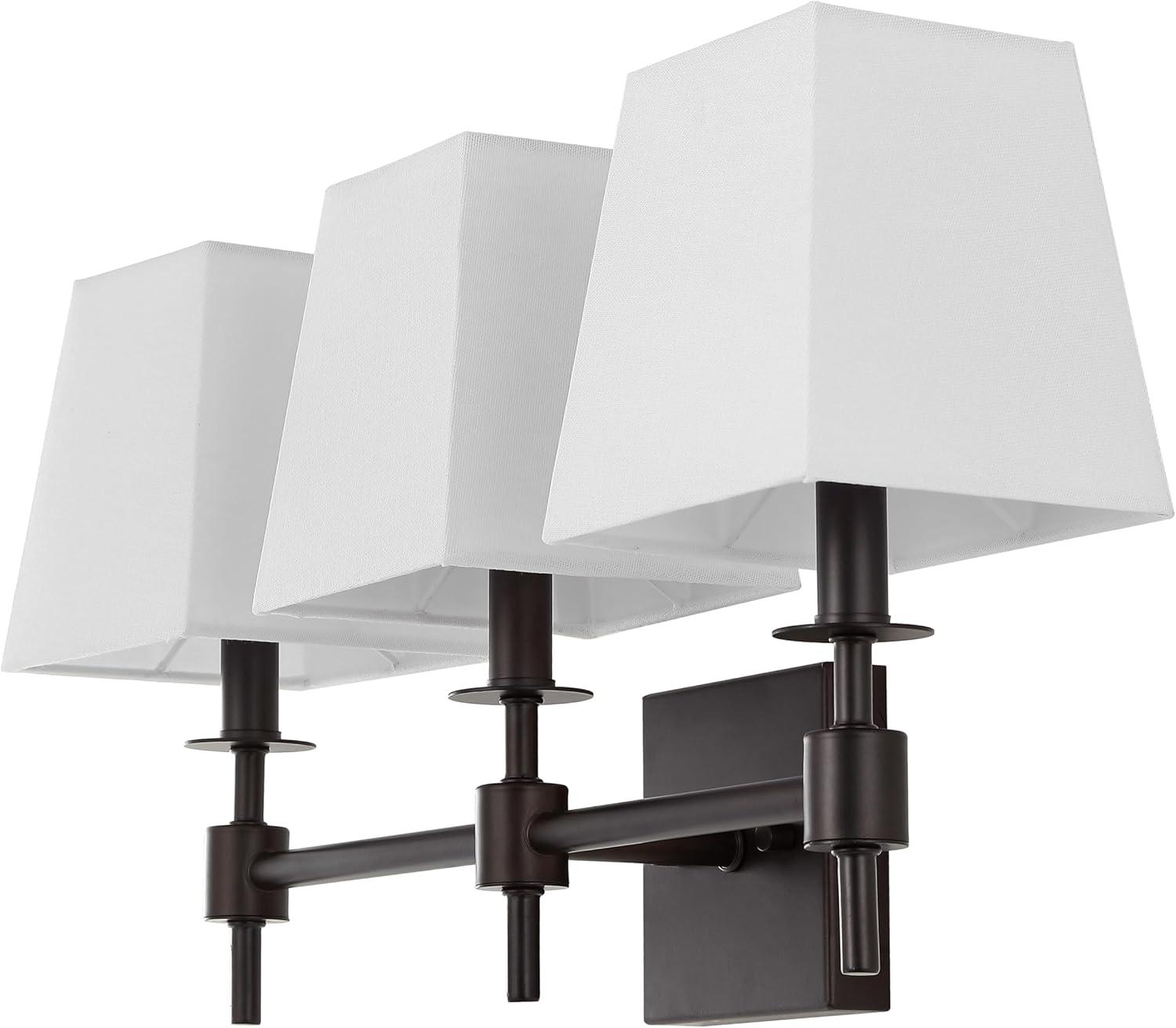 image:imageSAFAVIEH Lighting Collection Clelia Black 3Light Wall Sconce Light Fixture with White Shade Ideal for Bathroom Entryway Vanity Foyer Hallway Living Room LED Bulbs IncludedBlack