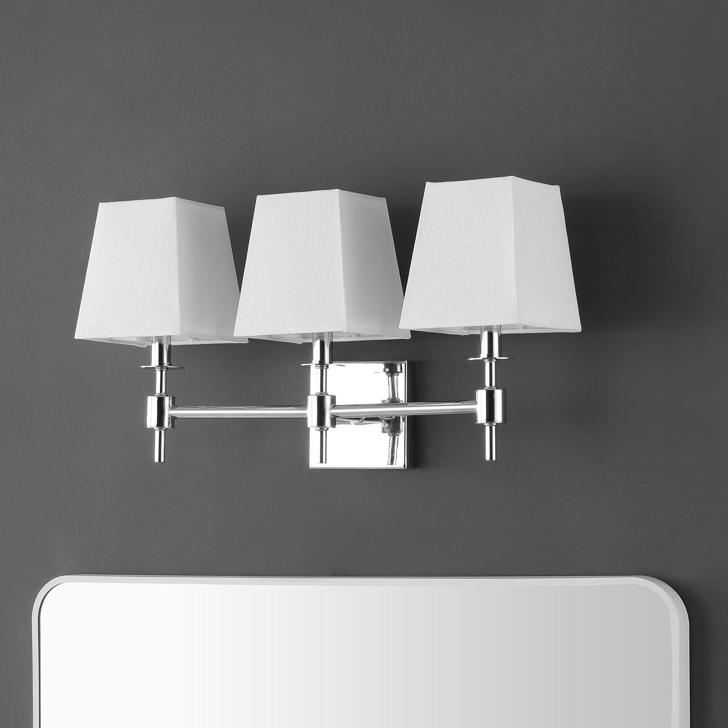 image:imageSAFAVIEH Lighting Collection Clelia Black 3Light Wall Sconce Light Fixture with White Shade Ideal for Bathroom Entryway Vanity Foyer Hallway Living Room LED Bulbs IncludedChrome