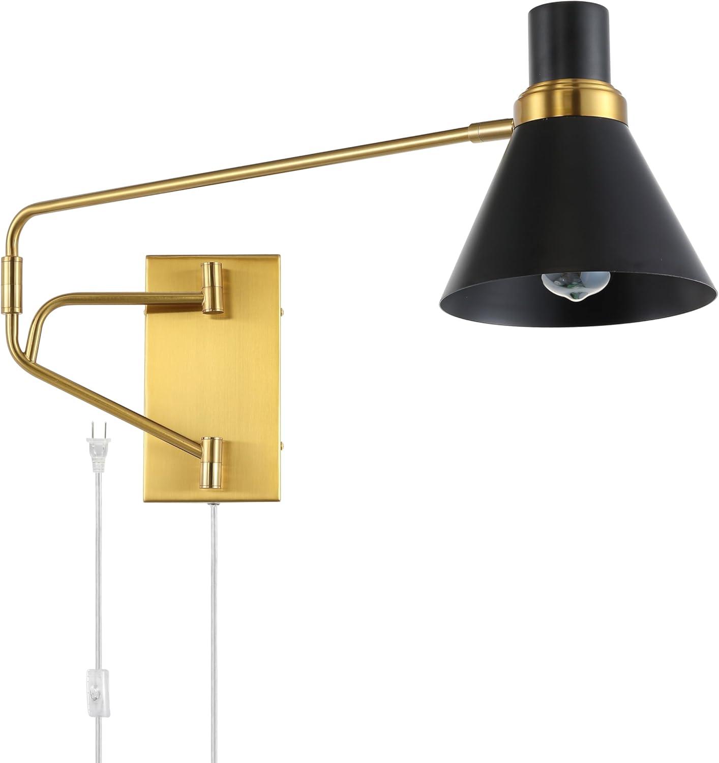 image:imageSAFAVIEH Lighting Collection Cleome BrassWhite Adjustable Arm Wall Sconce Light Fixture Ideal for Bathroom Entryway Vanity Foyer Hallway Living Room LED Bulb IncludedBrassBlack