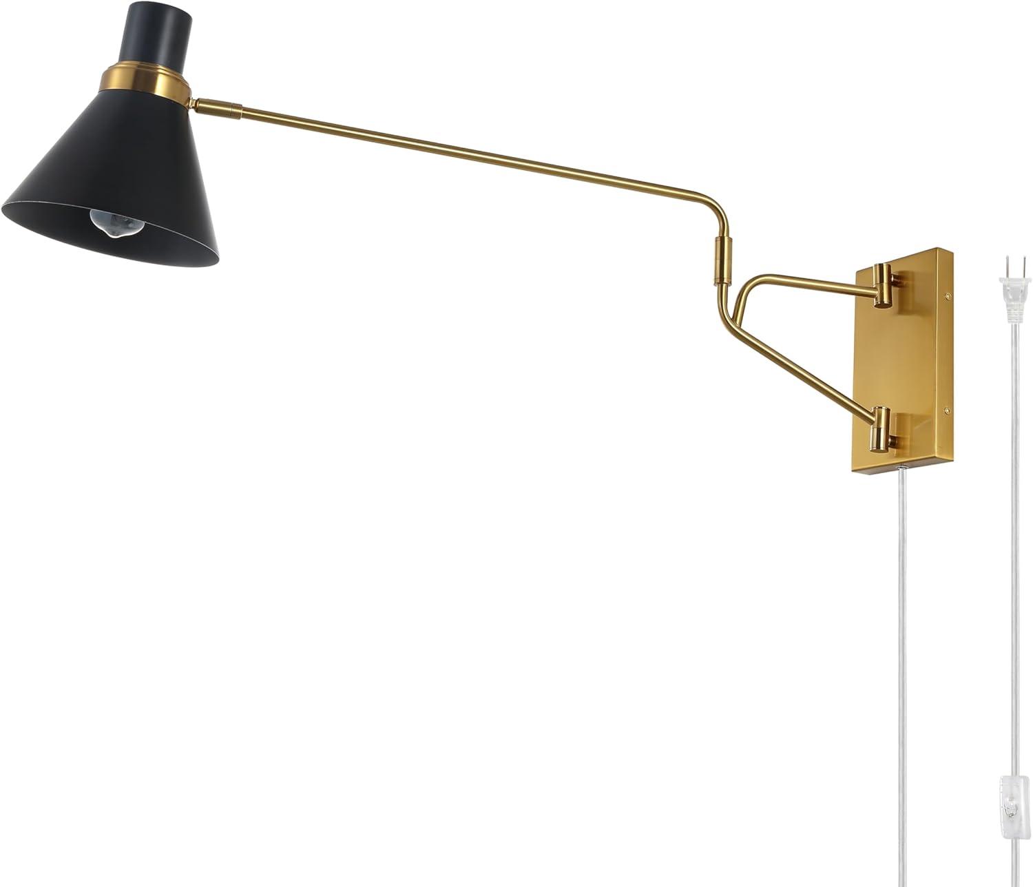 image:imageSAFAVIEH Lighting Collection Cleome BrassWhite Adjustable Arm Wall Sconce Light Fixture Ideal for Bathroom Entryway Vanity Foyer Hallway Living Room LED Bulb IncludedBrassBlack