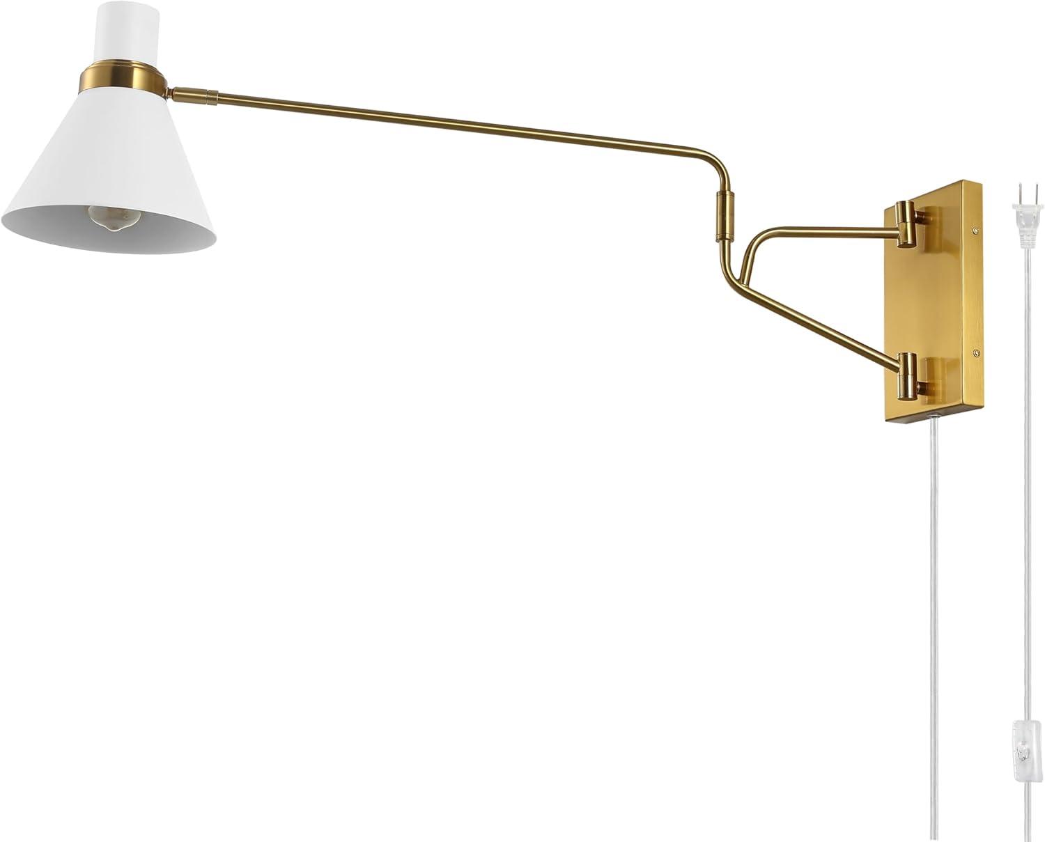image:imageSAFAVIEH Lighting Collection Cleome BrassWhite Adjustable Arm Wall Sconce Light Fixture Ideal for Bathroom Entryway Vanity Foyer Hallway Living Room LED Bulb IncludedBrassWhite