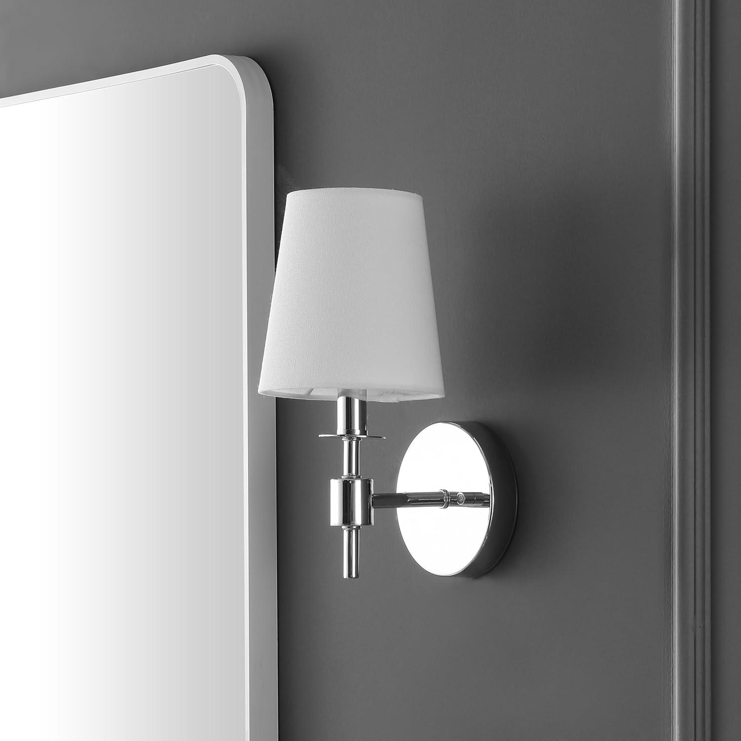 image:imageSAFAVIEH Lighting Collection Dalany Chrome Wall Sconce Set of 2 Light Fixture with White Shade Ideal for Bathroom Entryway Vanity Foyer Hallway Living Room LED Bulbs IncludedChrome