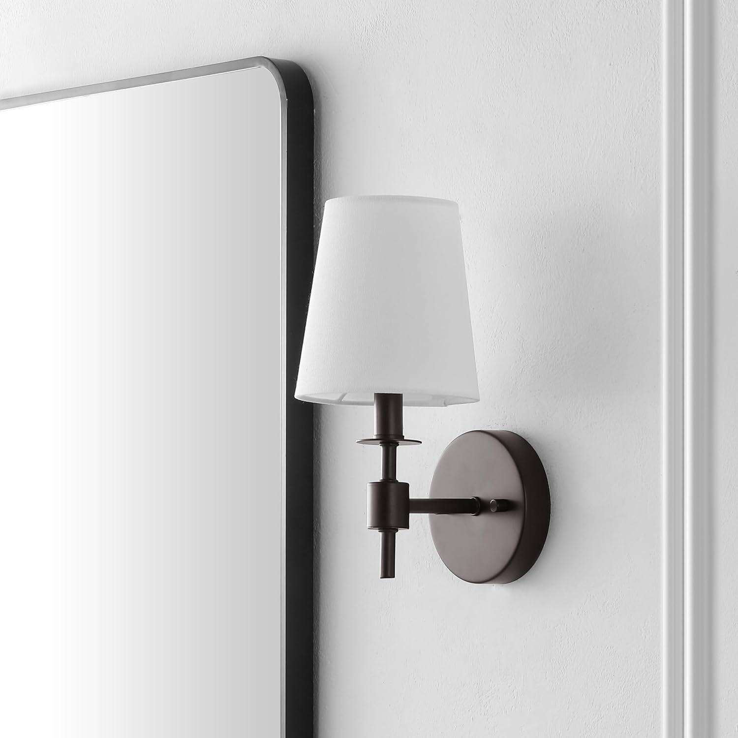 image:imageSAFAVIEH Lighting Collection Dalany Chrome Wall Sconce Set of 2 Light Fixture with White Shade Ideal for Bathroom Entryway Vanity Foyer Hallway Living Room LED Bulbs IncludedBlack