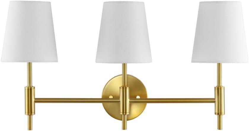 image:imageSAFAVIEH Lighting Collection Darya Brass 3Light Wall Sconce Light Fixture with White Shade Ideal for Bathroom Entryway Vanity Over Mirror Foyer Hallway Living Room LED Bulbs IncludedBrass