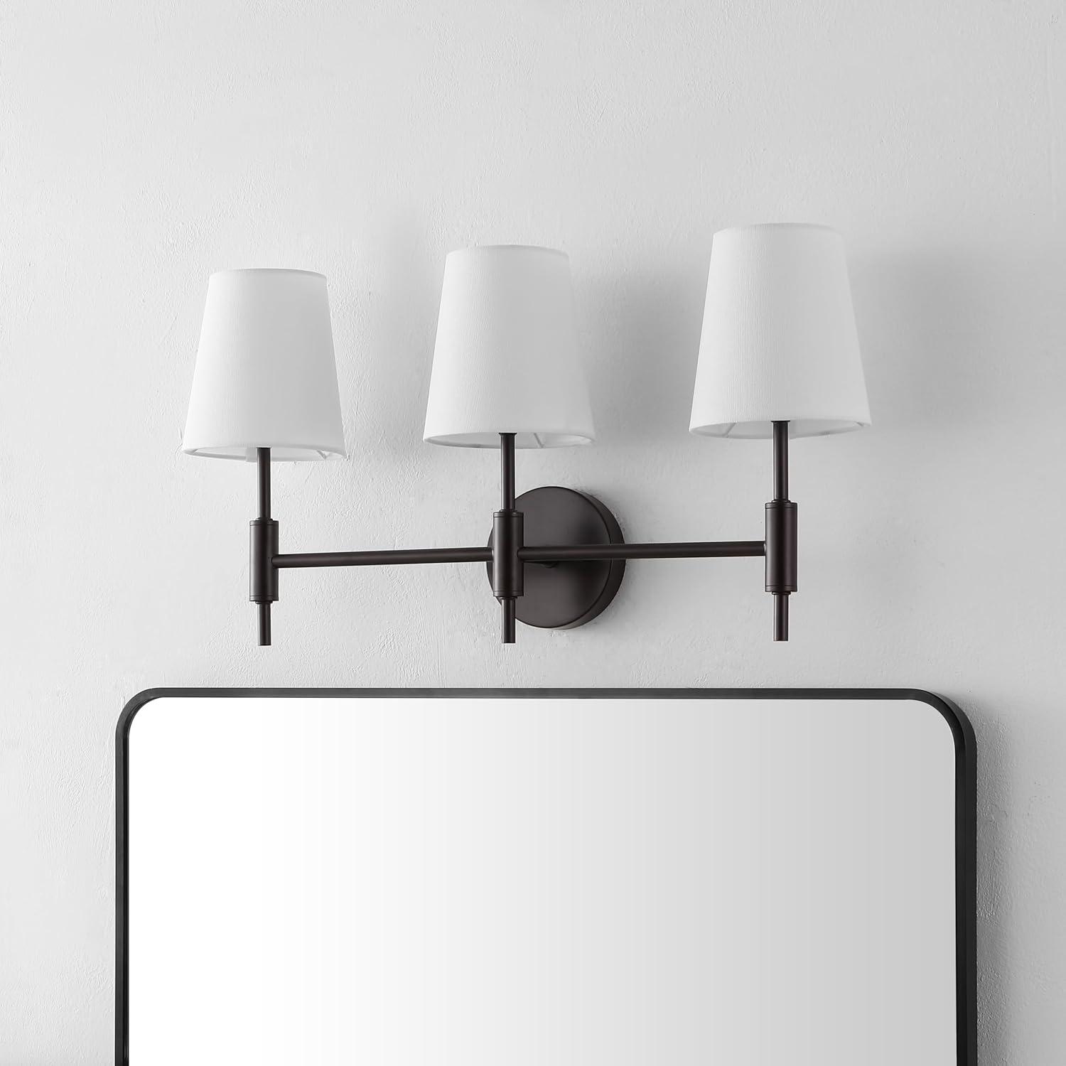 image:imageSAFAVIEH Lighting Collection Darya Brass 3Light Wall Sconce Light Fixture with White Shade Ideal for Bathroom Entryway Vanity Over Mirror Foyer Hallway Living Room LED Bulbs IncludedBlack
