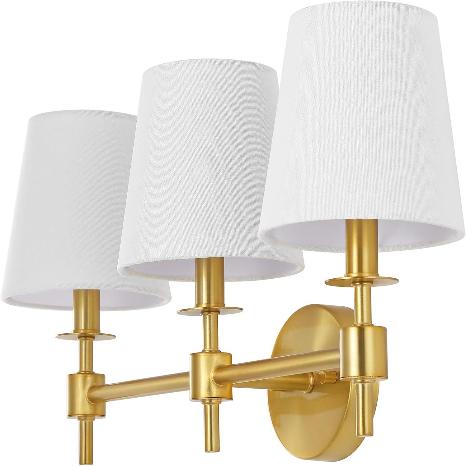 image:imageSAFAVIEH Lighting Collection Davielle Black 3Light Wall Sconce Light Fixture with White Shade Ideal for Bathroom Entryway Vanity Over Mirror Foyer Hallway Living Room LED Bulbs IncludedBrass