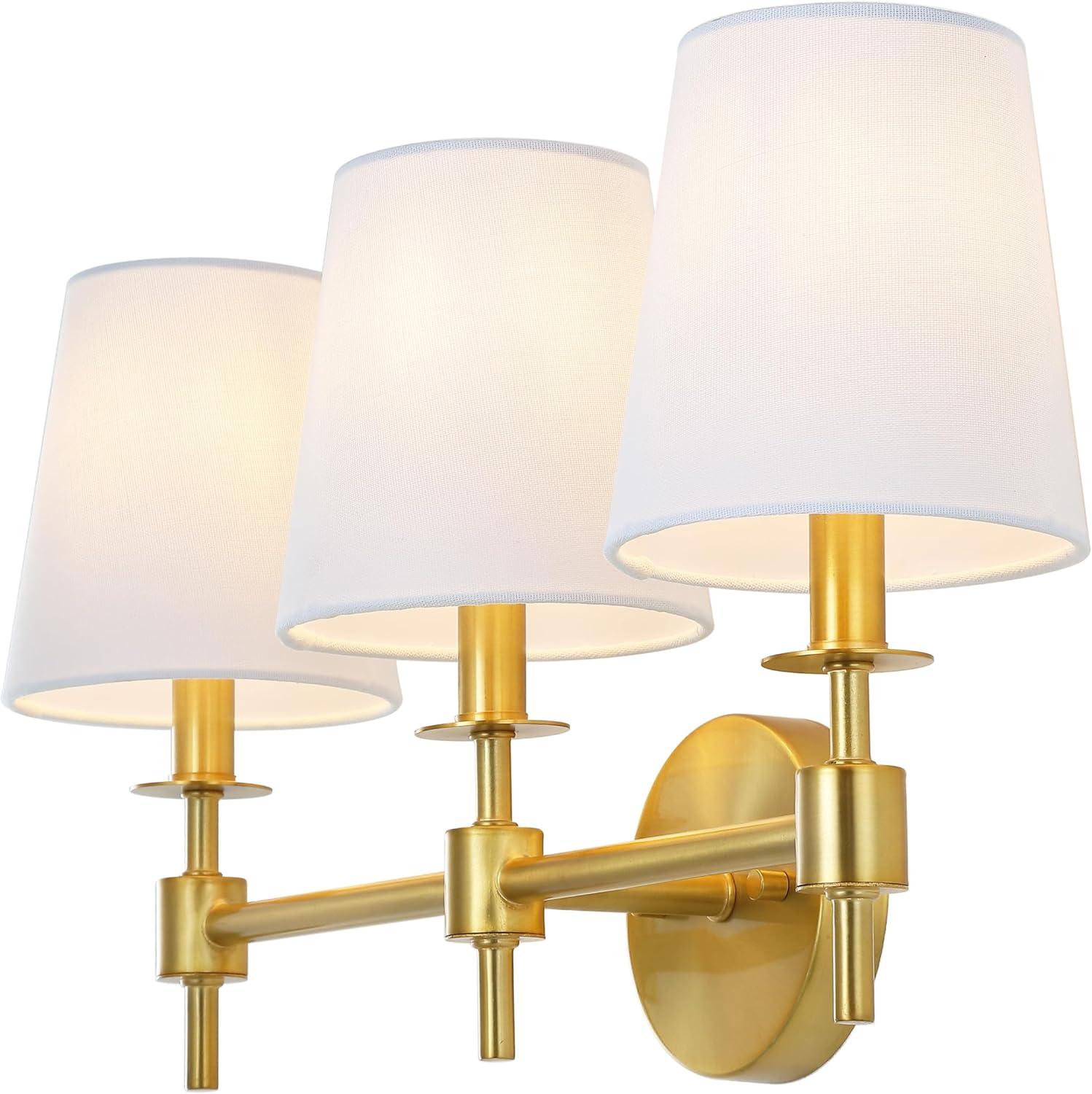 image:imageSAFAVIEH Lighting Collection Davielle Black 3Light Wall Sconce Light Fixture with White Shade Ideal for Bathroom Entryway Vanity Over Mirror Foyer Hallway Living Room LED Bulbs IncludedBrass