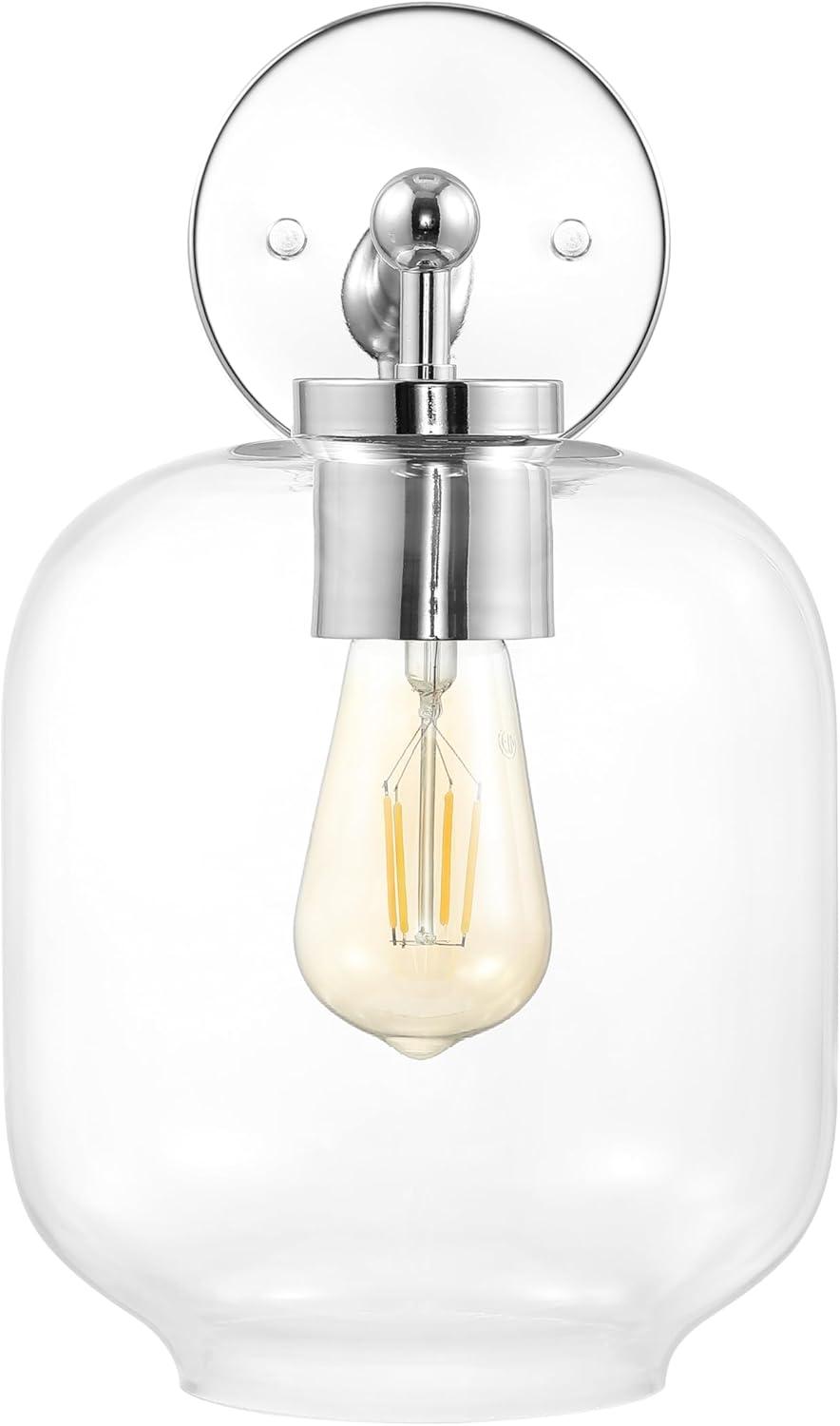 image:imageSAFAVIEH Lighting Collection Edie BlackClear Glass Shade Wall Sconce Set of 2 Light Fixture Ideal for Bathroom Entryway Vanity Foyer Hallway Living Room LED Bulbs IncludedChrome