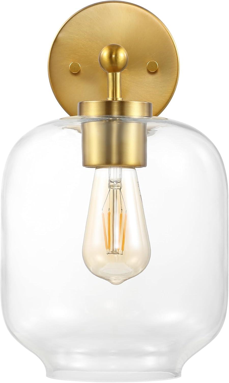 image:imageSAFAVIEH Lighting Collection Edie BlackClear Glass Shade Wall Sconce Set of 2 Light Fixture Ideal for Bathroom Entryway Vanity Foyer Hallway Living Room LED Bulbs IncludedBrass