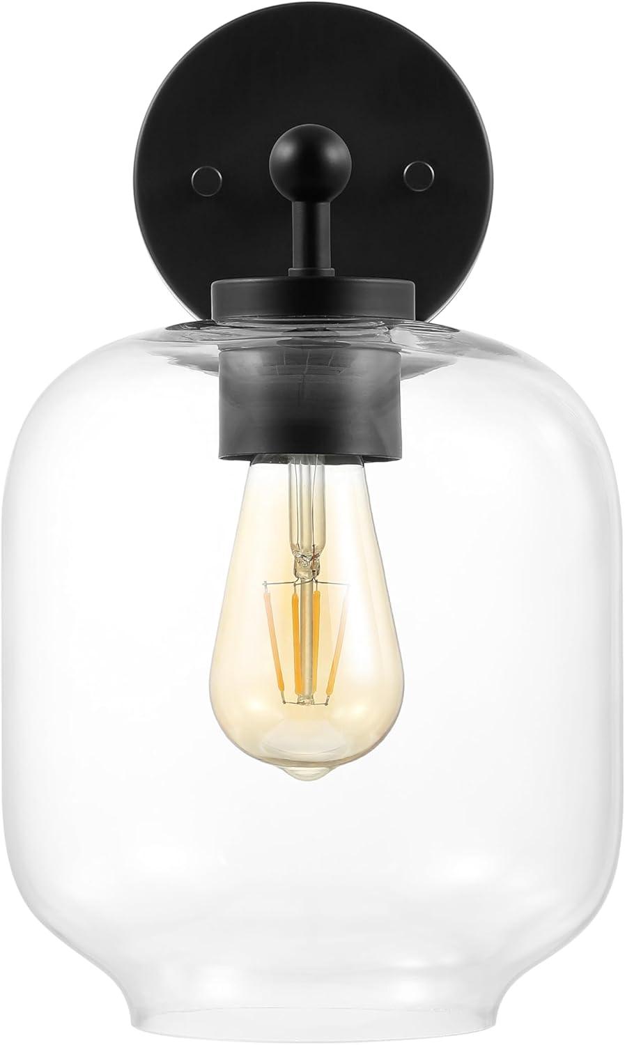 image:imageSAFAVIEH Lighting Collection Edie BlackClear Glass Shade Wall Sconce Set of 2 Light Fixture Ideal for Bathroom Entryway Vanity Foyer Hallway Living Room LED Bulbs IncludedBlack