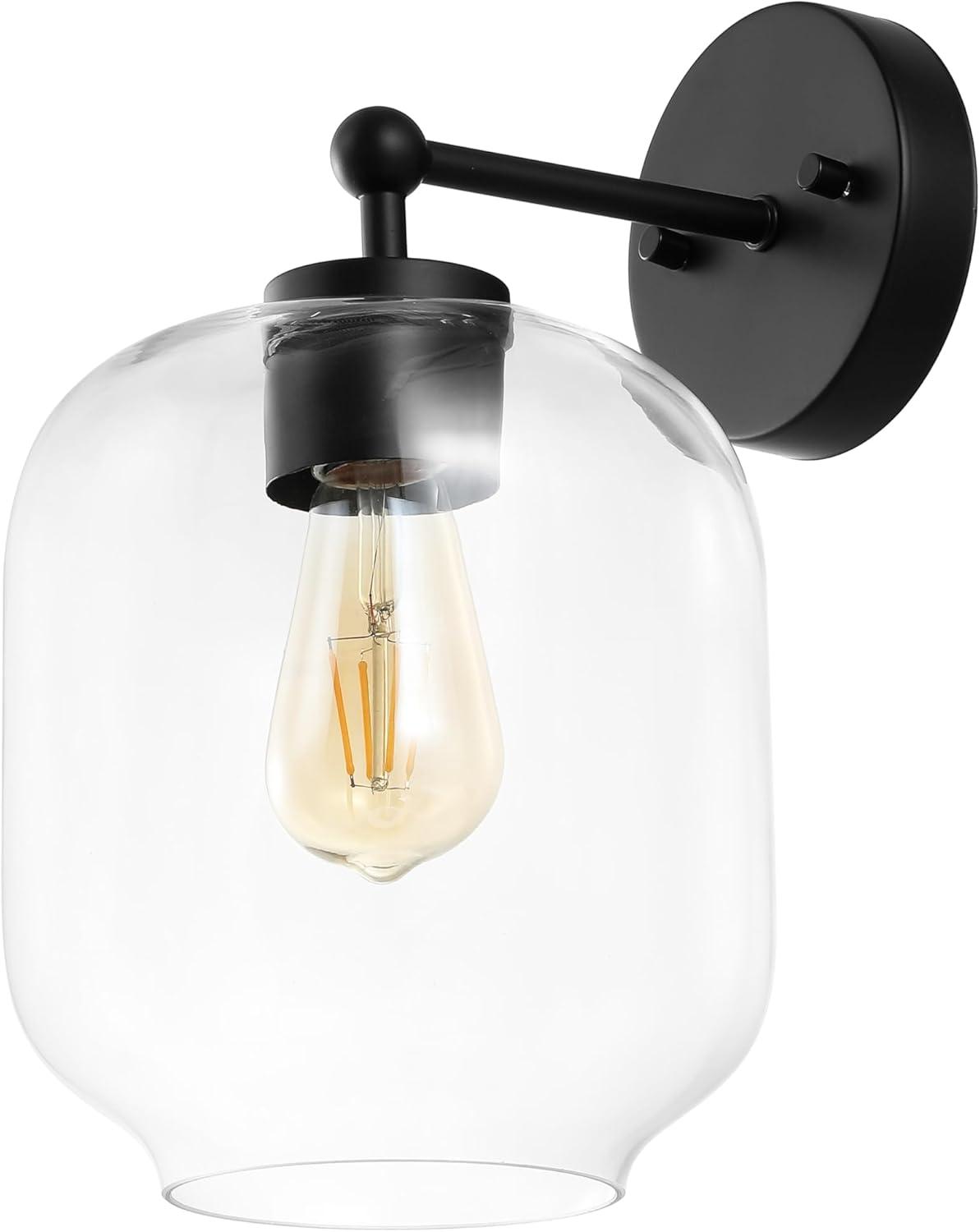 image:imageSAFAVIEH Lighting Collection Edie BlackClear Glass Shade Wall Sconce Set of 2 Light Fixture Ideal for Bathroom Entryway Vanity Foyer Hallway Living Room LED Bulbs IncludedBlack