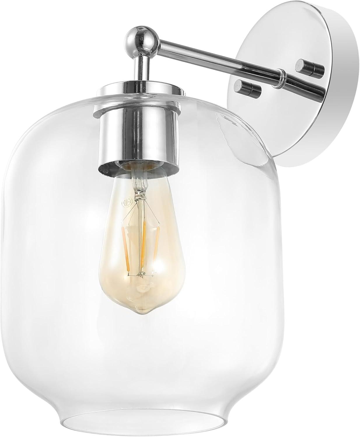 image:imageSAFAVIEH Lighting Collection Edie BlackClear Glass Shade Wall Sconce Set of 2 Light Fixture Ideal for Bathroom Entryway Vanity Foyer Hallway Living Room LED Bulbs IncludedChrome