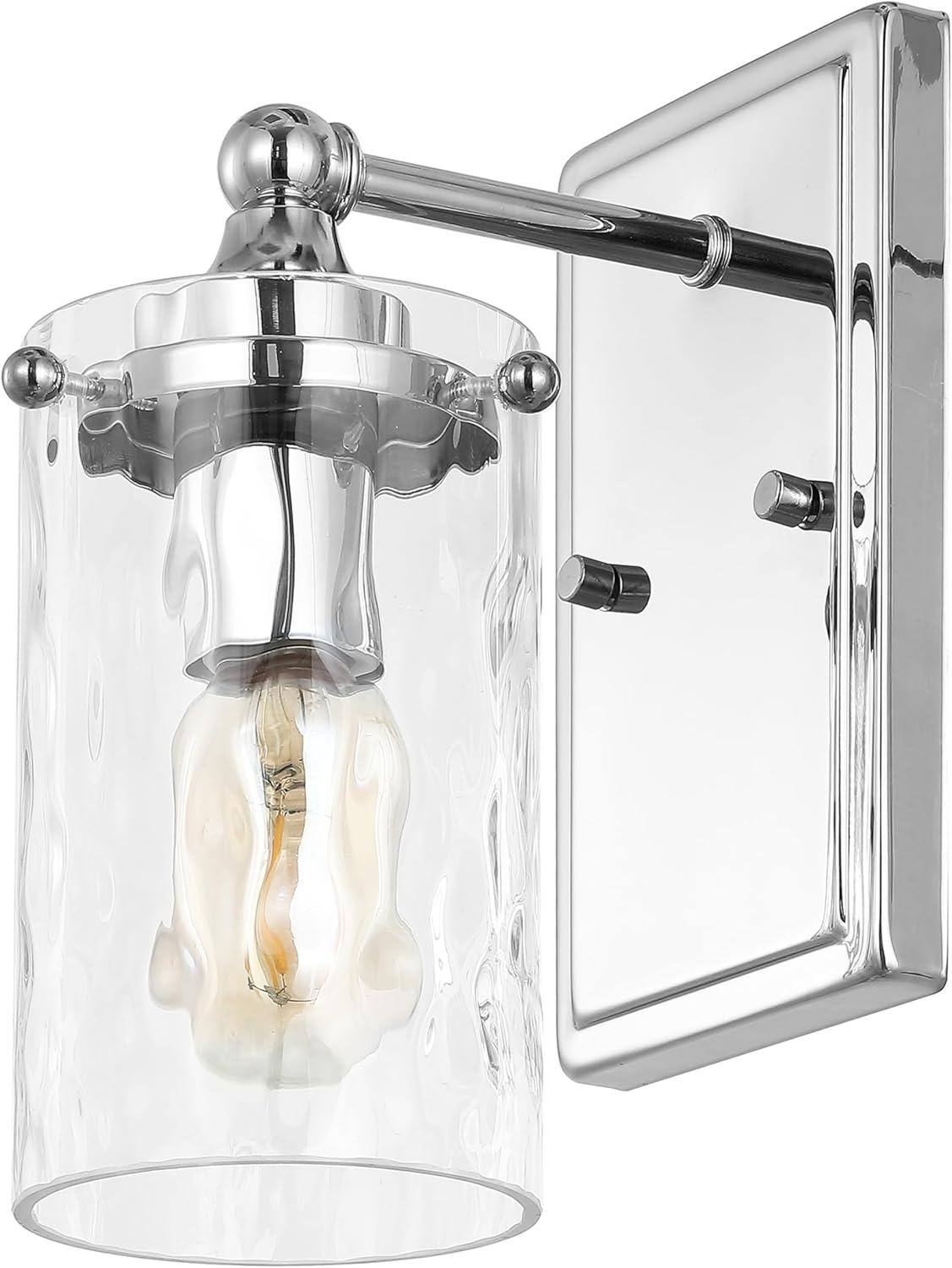 image:imageSAFAVIEH Lighting Collection Jobie BrassGlass Shade Wall Sconce Set of 2 Light Fixture Ideal for Bathroom Entryway Vanity Foyer Hallway Living Room LED Bulbs IncludedChrome