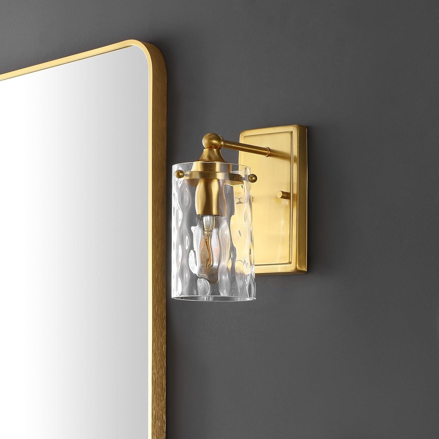 image:imageSAFAVIEH Lighting Collection Jobie BrassGlass Shade Wall Sconce Set of 2 Light Fixture Ideal for Bathroom Entryway Vanity Foyer Hallway Living Room LED Bulbs IncludedBrass