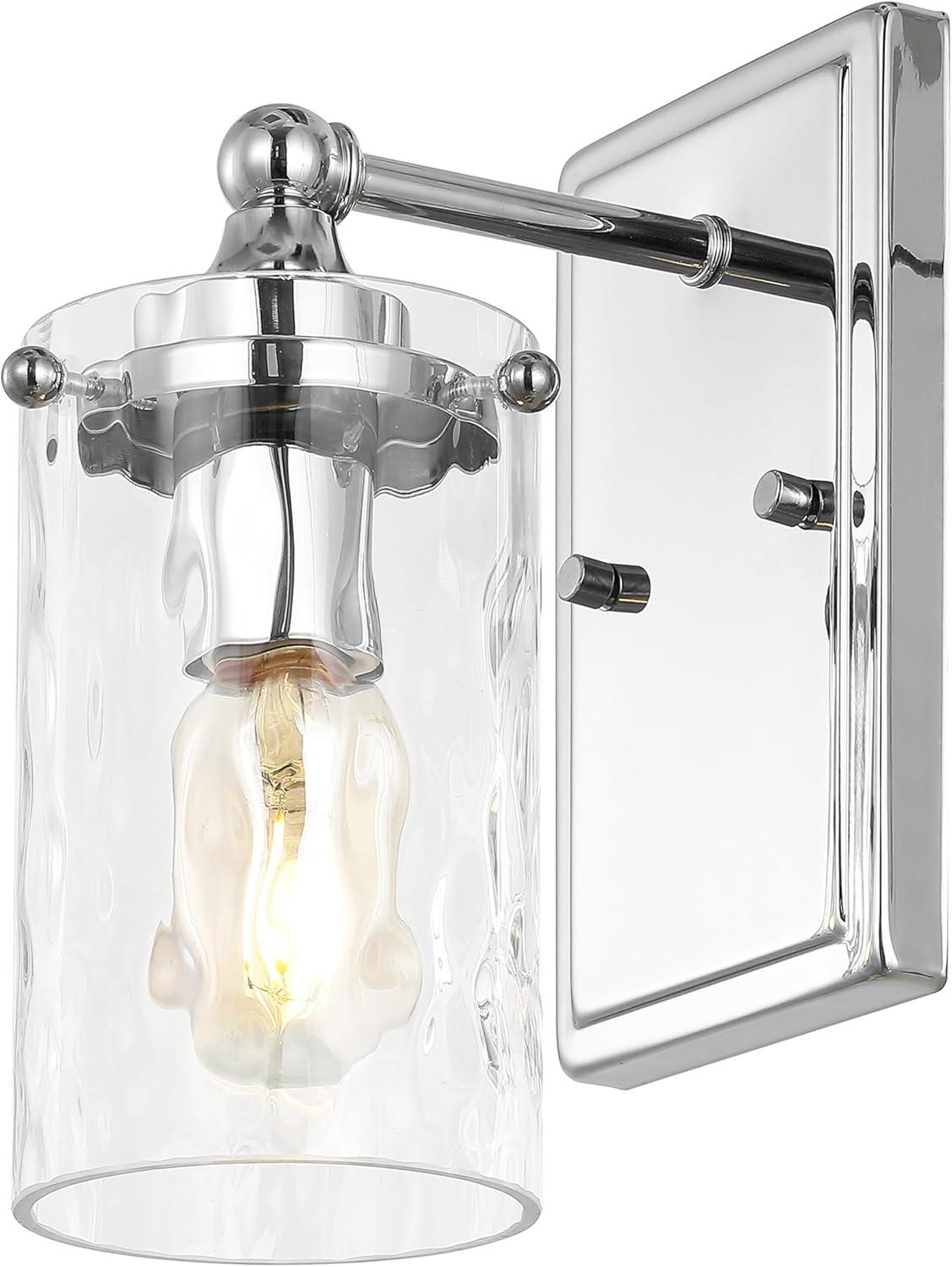 image:imageSAFAVIEH Lighting Collection Jobie BrassGlass Shade Wall Sconce Set of 2 Light Fixture Ideal for Bathroom Entryway Vanity Foyer Hallway Living Room LED Bulbs IncludedChrome