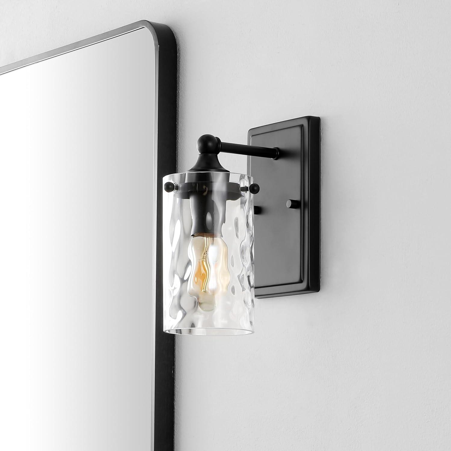 image:imageSAFAVIEH Lighting Collection Jobie BrassGlass Shade Wall Sconce Set of 2 Light Fixture Ideal for Bathroom Entryway Vanity Foyer Hallway Living Room LED Bulbs IncludedBlack