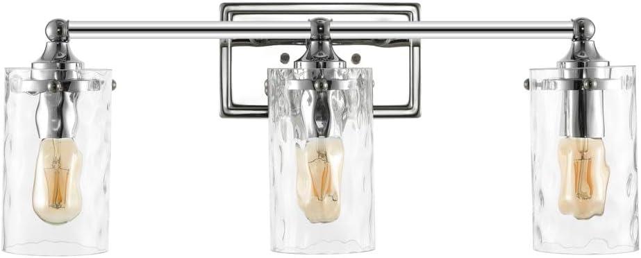 image:imageSAFAVIEH Lighting Collection Johari Chrome 3Light Wall Sconce Light Fixture Ideal for Bathroom Entryway Vanity Over Mirror Foyer Hallway Living Room LED Bulbs IncludedChrome