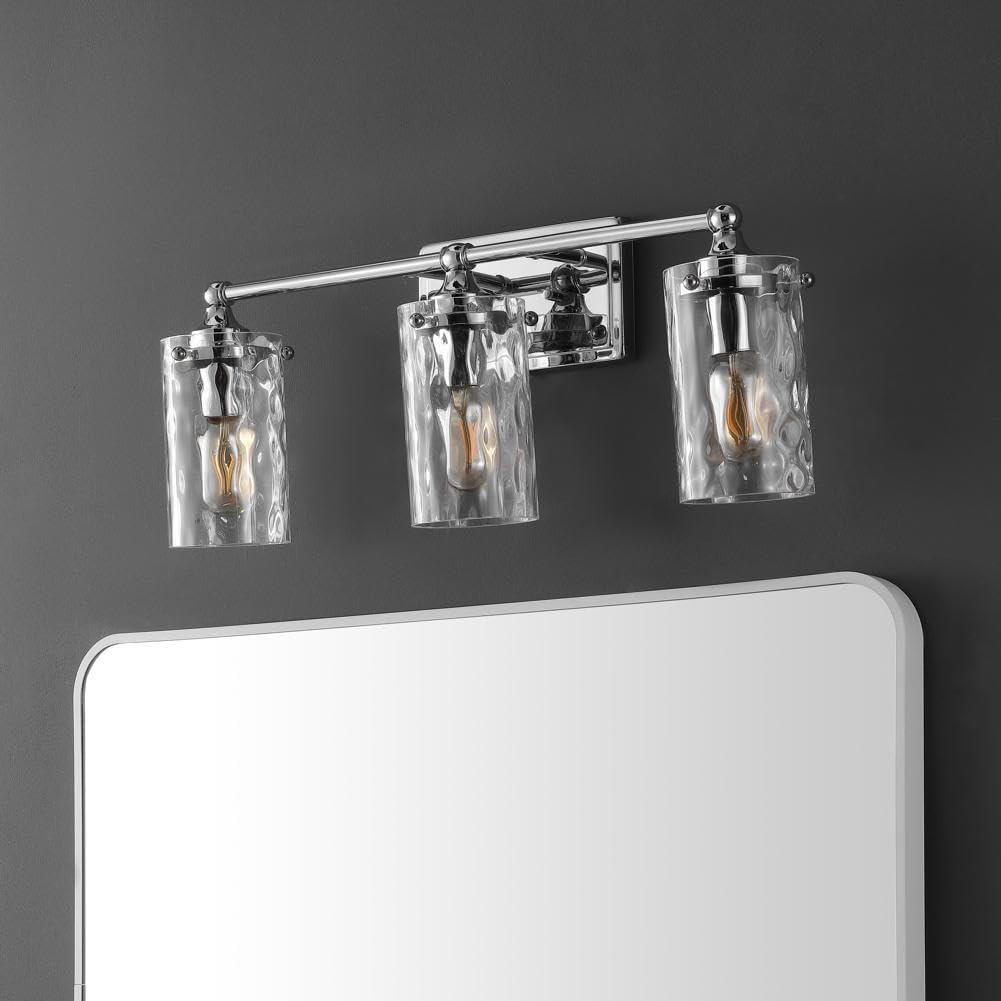 image:imageSAFAVIEH Lighting Collection Johari Chrome 3Light Wall Sconce Light Fixture Ideal for Bathroom Entryway Vanity Over Mirror Foyer Hallway Living Room LED Bulbs IncludedChrome