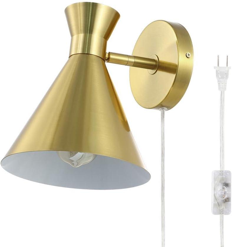 image:imageSAFAVIEH Lighting Collection Jordie Modern Brass Gold Downlight Wall Sconce Light Fixture Ideal for Bathroom Entryway Vanity Foyer Hallway Living Room LED Bulb IncludedBrass