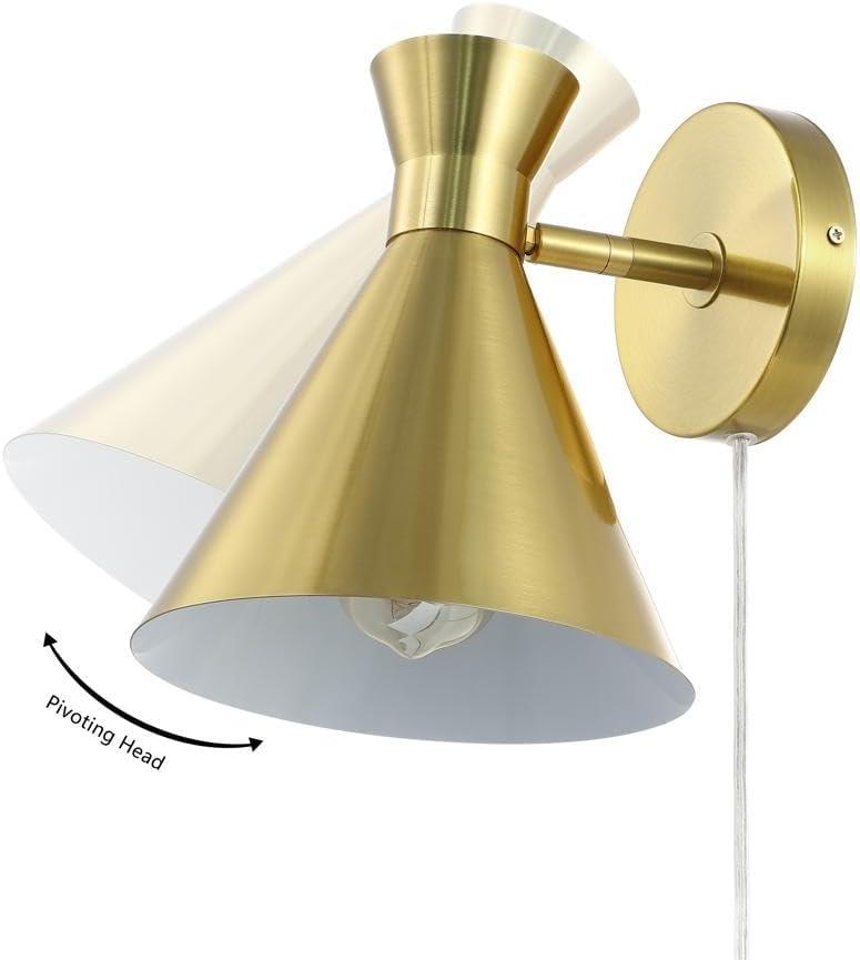 image:imageSAFAVIEH Lighting Collection Jordie Modern Brass Gold Downlight Wall Sconce Light Fixture Ideal for Bathroom Entryway Vanity Foyer Hallway Living Room LED Bulb IncludedBrass