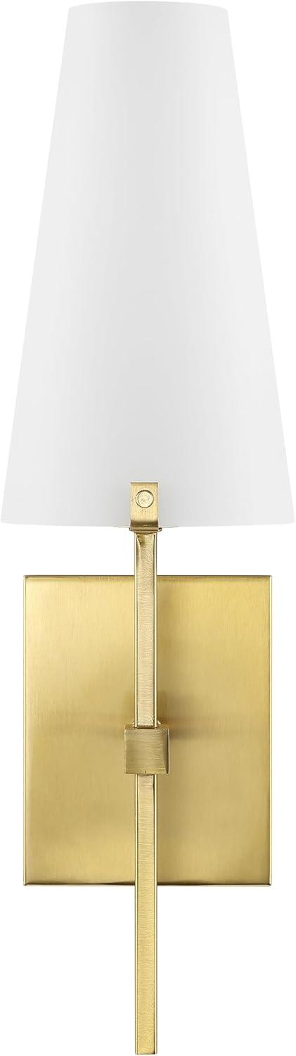 image:imageSAFAVIEH Lighting Collection Nanda BrassWhite Shade Wall Sconce Light Fixture Ideal for Bathroom Entryway Vanity Foyer Hallway Living Room LED Bulb IncludedBrass