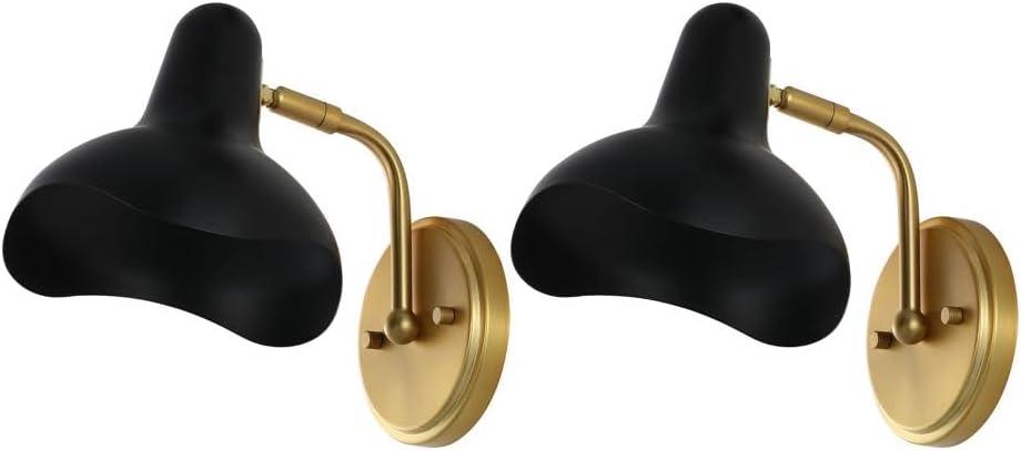 image:imageSAFAVIEH Lighting Collection Norrix BlackBrass Modern Wall Sconce Set of 2 Light Fixture Ideal for Bathroom Entryway Vanity Foyer Hallway Living Room LED Bulbs Included