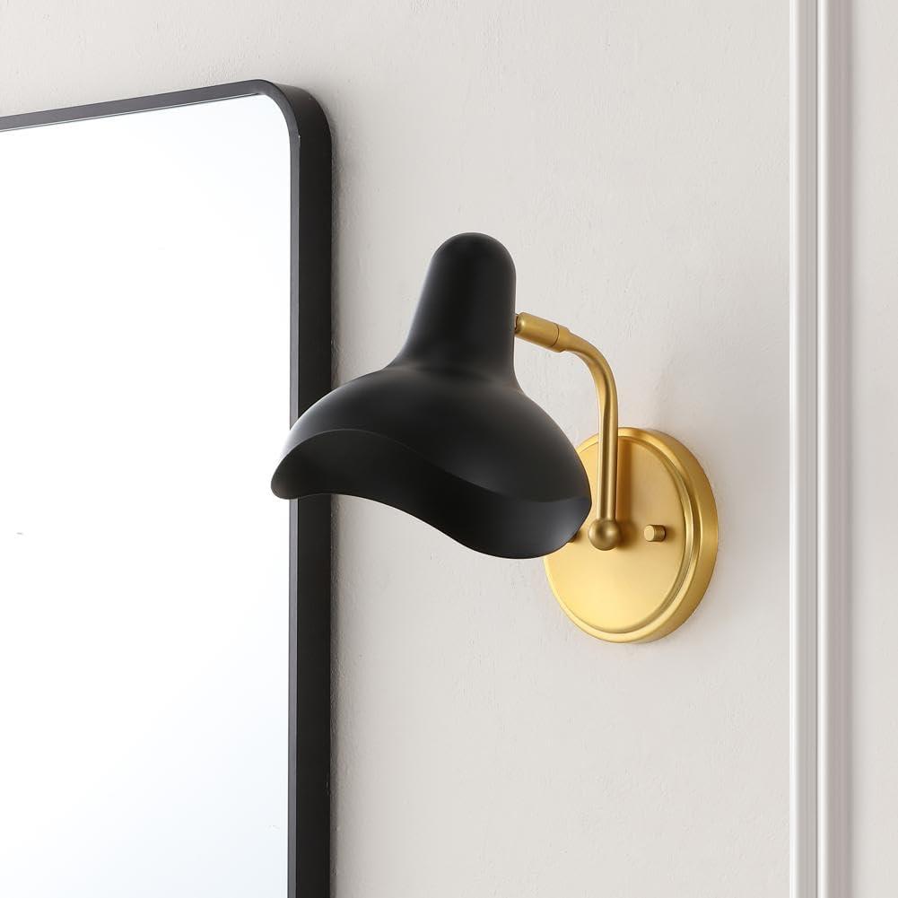 image:imageSAFAVIEH Lighting Collection Norrix BlackBrass Modern Wall Sconce Set of 2 Light Fixture Ideal for Bathroom Entryway Vanity Foyer Hallway Living Room LED Bulbs Included