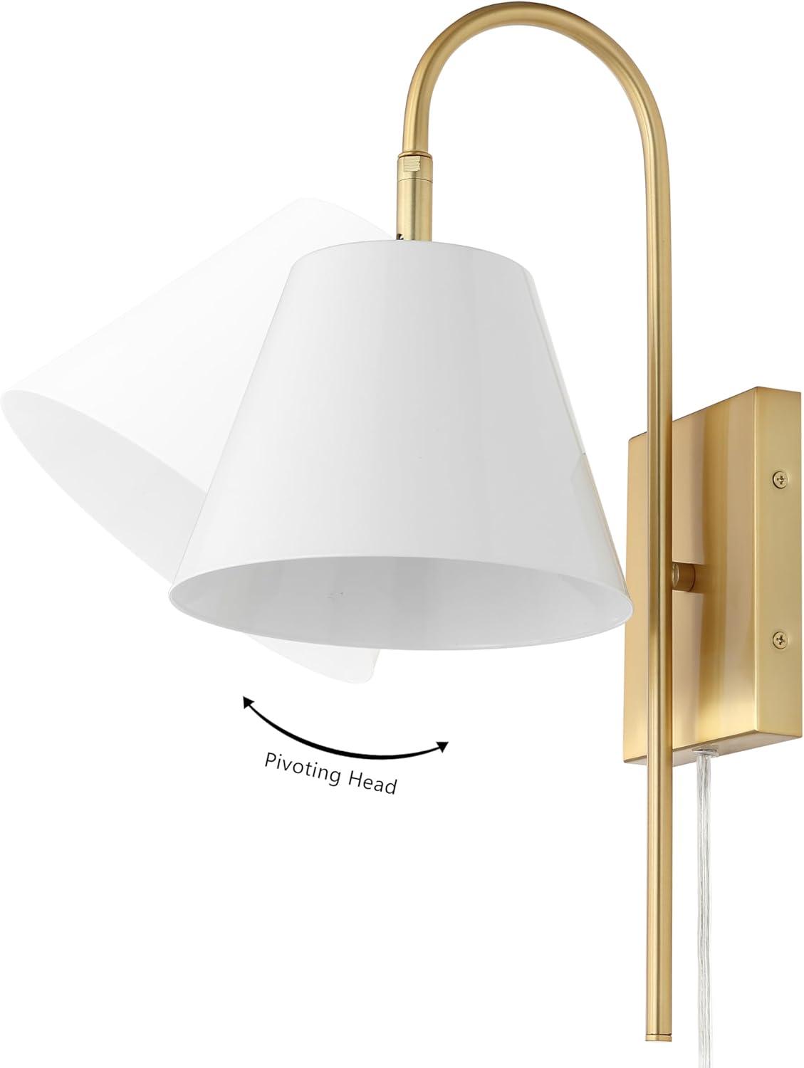 image:imageSAFAVIEH Lighting Collection Rhoeva Black Downlight Wall Sconce Light Fixture Ideal for Bathroom Entryway Vanity Foyer Hallway Living Room LED Bulb IncludedBrassWhite