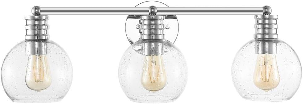 image:imageSAFAVIEH Lighting Collection Sunetta BlackClear Glass Globe Shade 3Light Wall Sconce Light Fixture Ideal for Bathroom Entryway Vanity Over Mirror Foyer Living Room LED Bulbs IncludedChrome