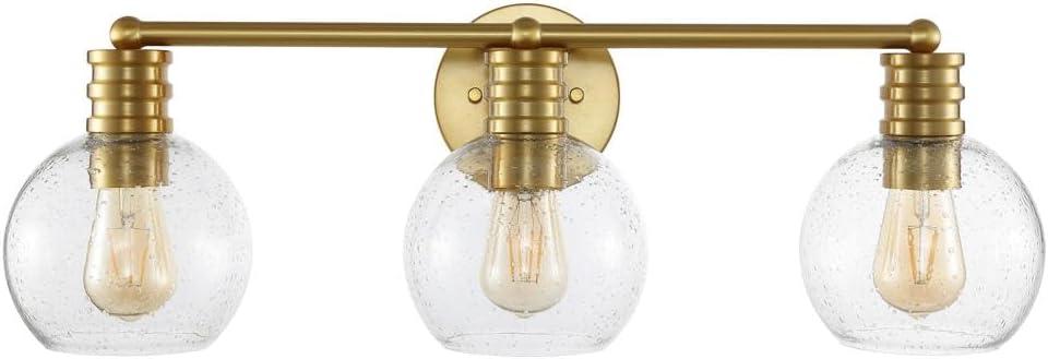 image:imageSAFAVIEH Lighting Collection Sunetta BlackClear Glass Globe Shade 3Light Wall Sconce Light Fixture Ideal for Bathroom Entryway Vanity Over Mirror Foyer Living Room LED Bulbs IncludedBrass