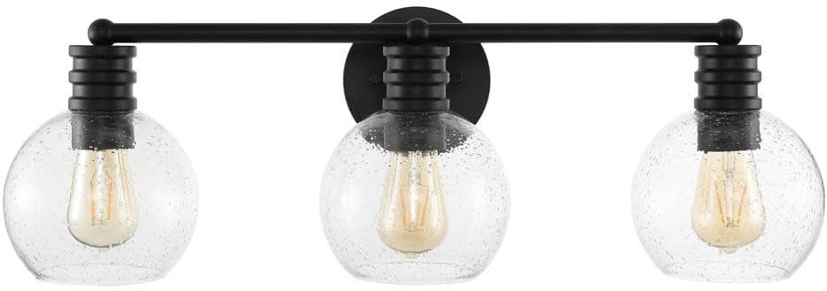 image:imageSAFAVIEH Lighting Collection Sunetta BlackClear Glass Globe Shade 3Light Wall Sconce Light Fixture Ideal for Bathroom Entryway Vanity Over Mirror Foyer Living Room LED Bulbs IncludedBlack