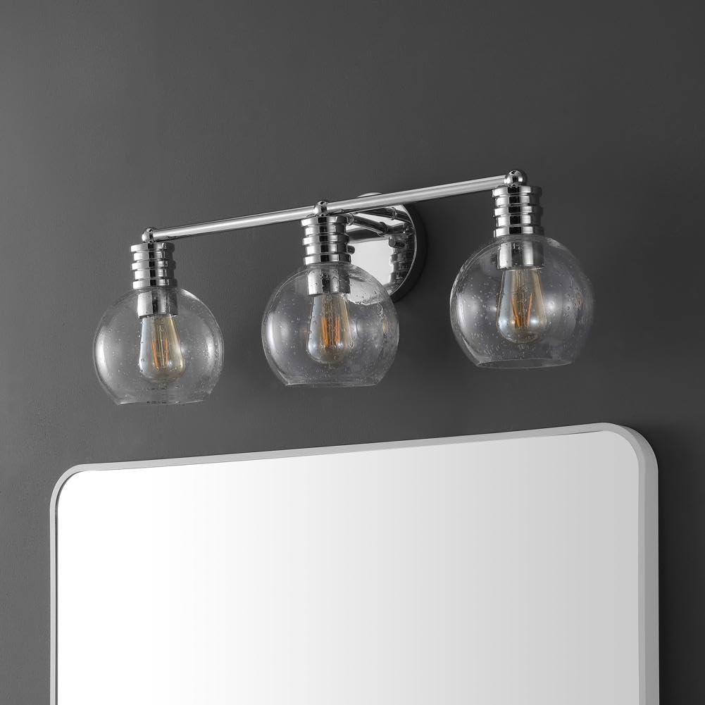 image:imageSAFAVIEH Lighting Collection Sunetta BlackClear Glass Globe Shade 3Light Wall Sconce Light Fixture Ideal for Bathroom Entryway Vanity Over Mirror Foyer Living Room LED Bulbs IncludedChrome