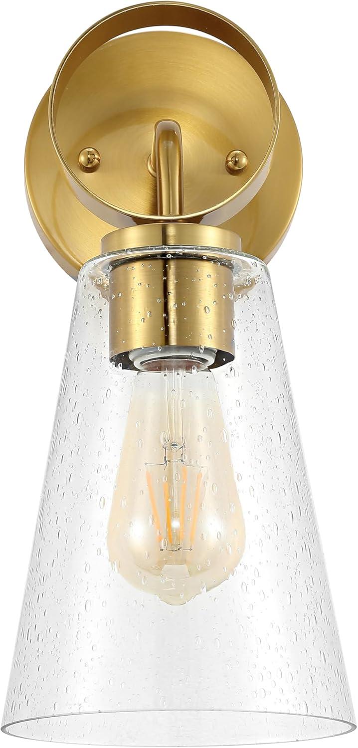 image:imageSAFAVIEH Lighting Collection Taelor BrassClear Glass Shade Wall Sconce Set of 2 Light Fixture Ideal for Bathroom Entryway Vanity Foyer Hallway Living Room LED Bulbs Included
