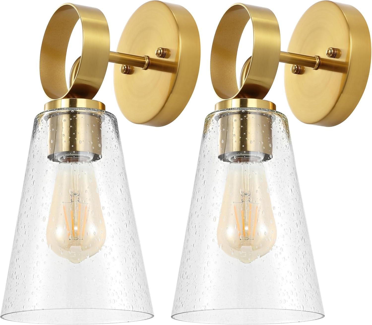 image:imageSAFAVIEH Lighting Collection Taelor BrassClear Glass Shade Wall Sconce Set of 2 Light Fixture Ideal for Bathroom Entryway Vanity Foyer Hallway Living Room LED Bulbs Included