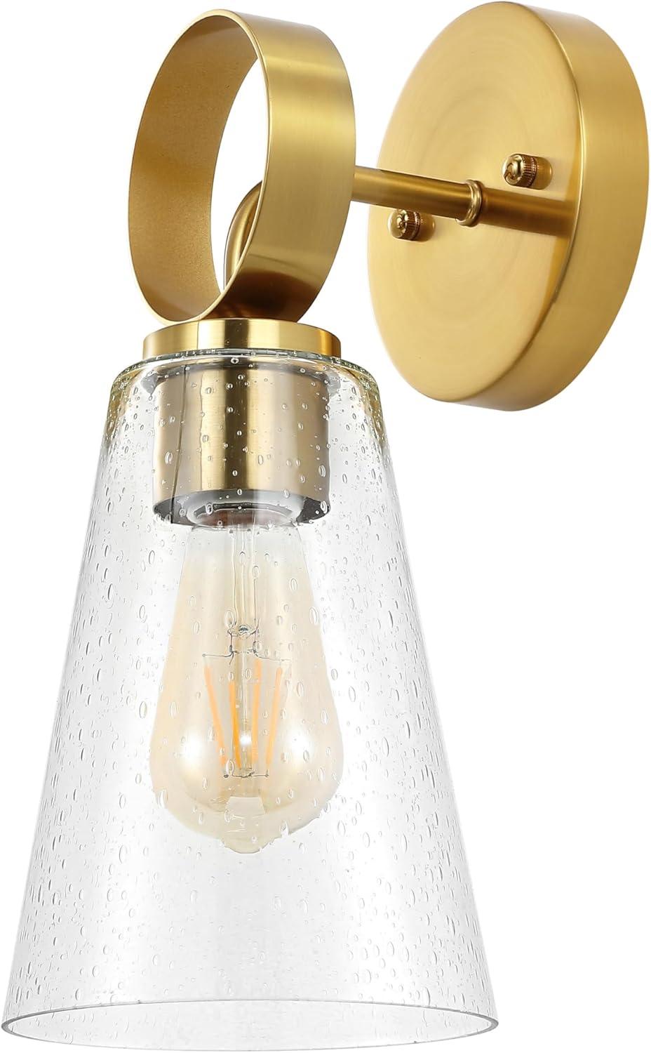 image:imageSAFAVIEH Lighting Collection Taelor BrassClear Glass Shade Wall Sconce Set of 2 Light Fixture Ideal for Bathroom Entryway Vanity Foyer Hallway Living Room LED Bulbs Included