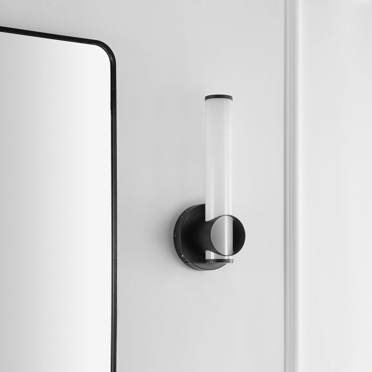 image:imageSAFAVIEH Lighting Collection Toia Black Modern Wall Sconce Set of 2 Vertical Light Fixture Ideal for Bathroom Entryway Vanity Foyer Hallway Living Room LED Bulbs Included