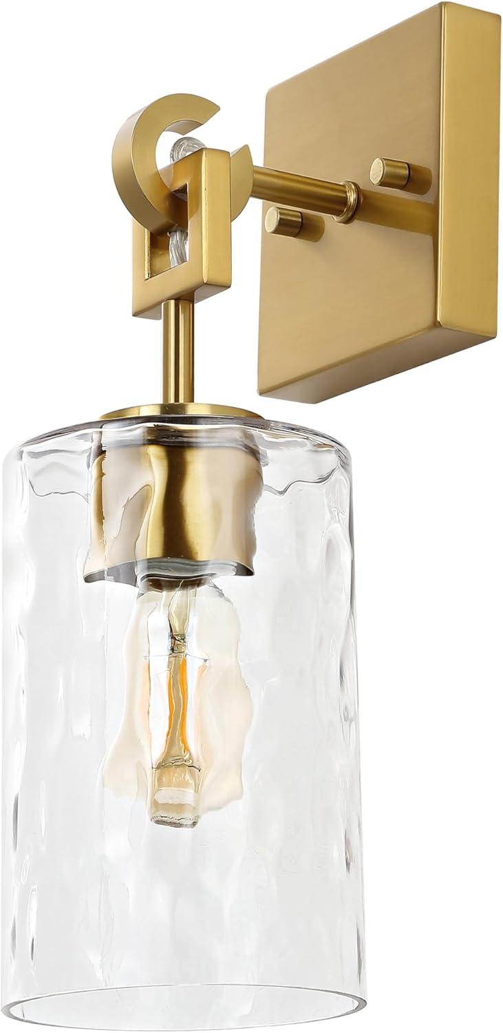 image:imageSAFAVIEH Lighting Collection Tyrosa BrassClear Glass Shade Wall Sconce Set of 2 Light Fixture Ideal for Bathroom Entryway Vanity Foyer Hallway Living Room LED Bulbs Included