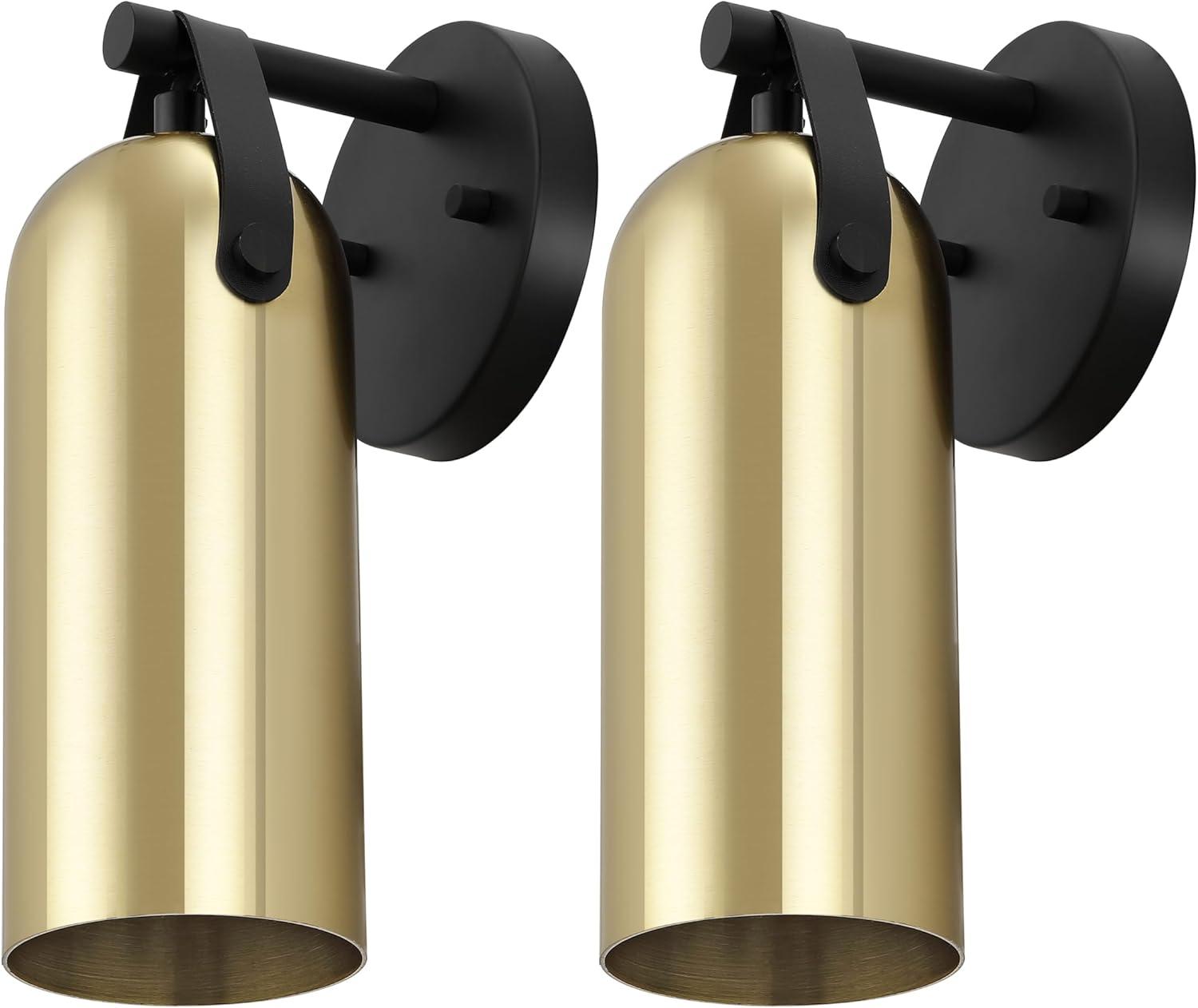 image:imageSAFAVIEH Lighting Collection Westly WhiteGold Modern Downlight Wall Sconce Set of 2 Light Fixture Ideal for Bathroom Entryway Vanity Foyer Hallway Living Room LED Bulbs IncludedGoldBlack