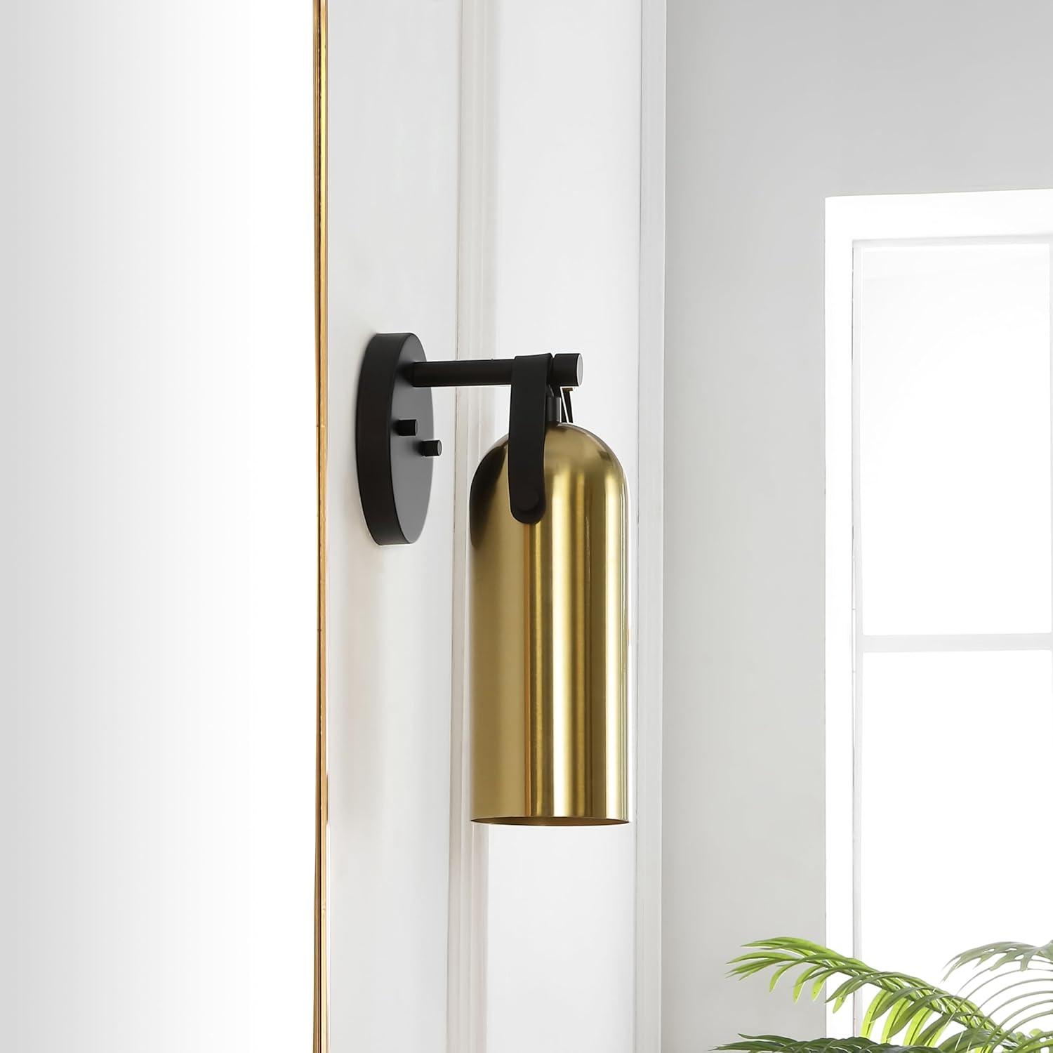 image:imageSAFAVIEH Lighting Collection Westly WhiteGold Modern Downlight Wall Sconce Set of 2 Light Fixture Ideal for Bathroom Entryway Vanity Foyer Hallway Living Room LED Bulbs IncludedGoldBlack