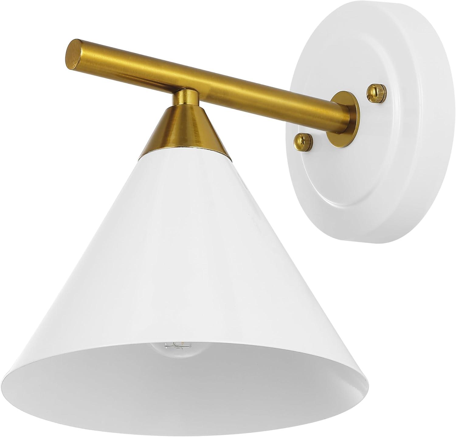 image:imageSAFAVIEH Lighting Collection Wyanet BlackBrass Modern Downlight Wall Sconce Set of 2 Light Fixture Ideal for Bathroom Entryway Vanity Foyer Hallway Living Room LED Bulbs IncludedWhiteBrass