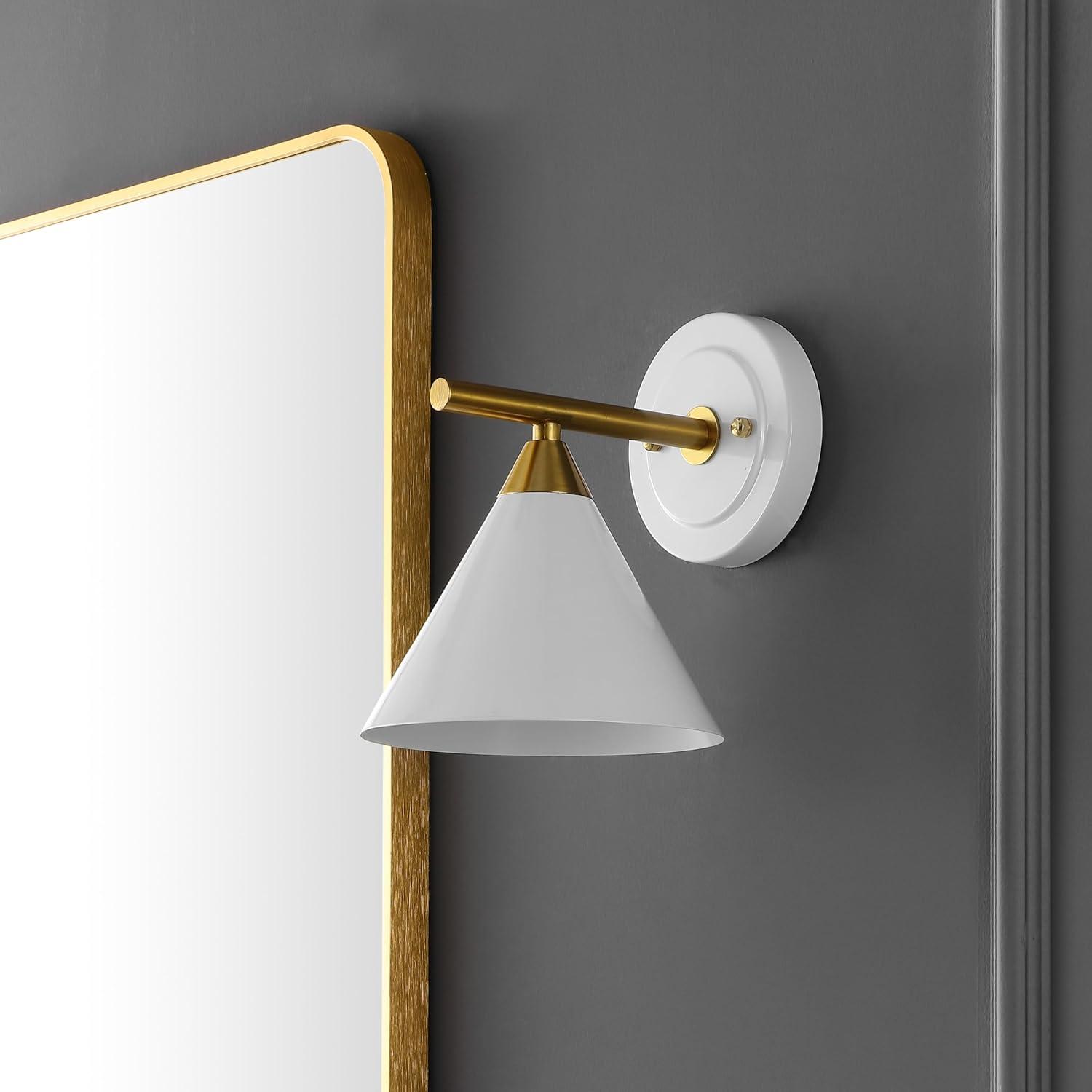 image:imageSAFAVIEH Lighting Collection Wyanet BlackBrass Modern Downlight Wall Sconce Set of 2 Light Fixture Ideal for Bathroom Entryway Vanity Foyer Hallway Living Room LED Bulbs IncludedWhiteBrass