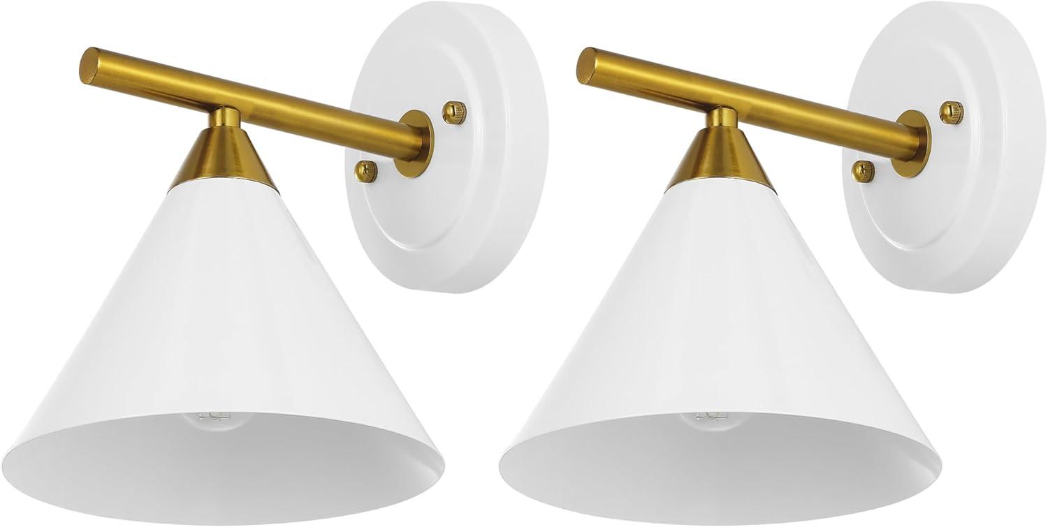 image:imageSAFAVIEH Lighting Collection Wyanet BlackBrass Modern Downlight Wall Sconce Set of 2 Light Fixture Ideal for Bathroom Entryway Vanity Foyer Hallway Living Room LED Bulbs IncludedWhiteBrass