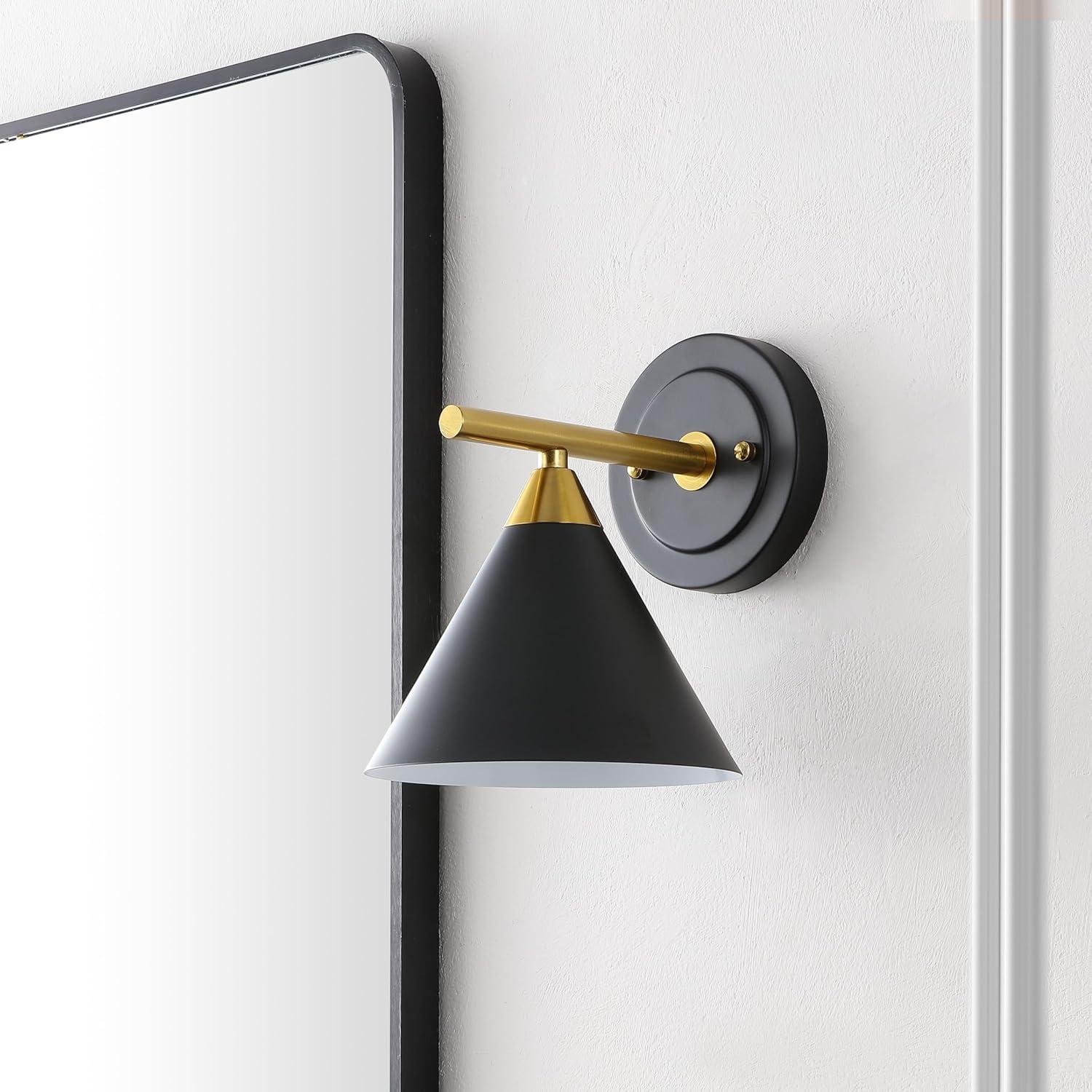 image:imageSAFAVIEH Lighting Collection Wyanet BlackBrass Modern Downlight Wall Sconce Set of 2 Light Fixture Ideal for Bathroom Entryway Vanity Foyer Hallway Living Room LED Bulbs IncludedBlackBrass