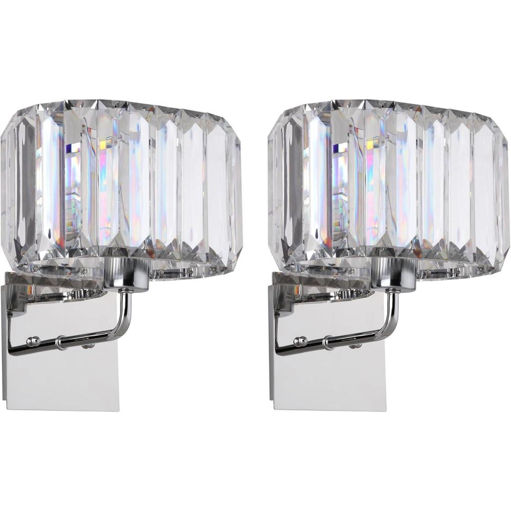 image:imageSAFAVIEH Lighting Collection Athena Art Deco Glam Nickel Clear 11inch High Bedroom Bathroom Vanity Hallway Foyer Living Room Wall Sconce Set of 2 LED Bulbs Included