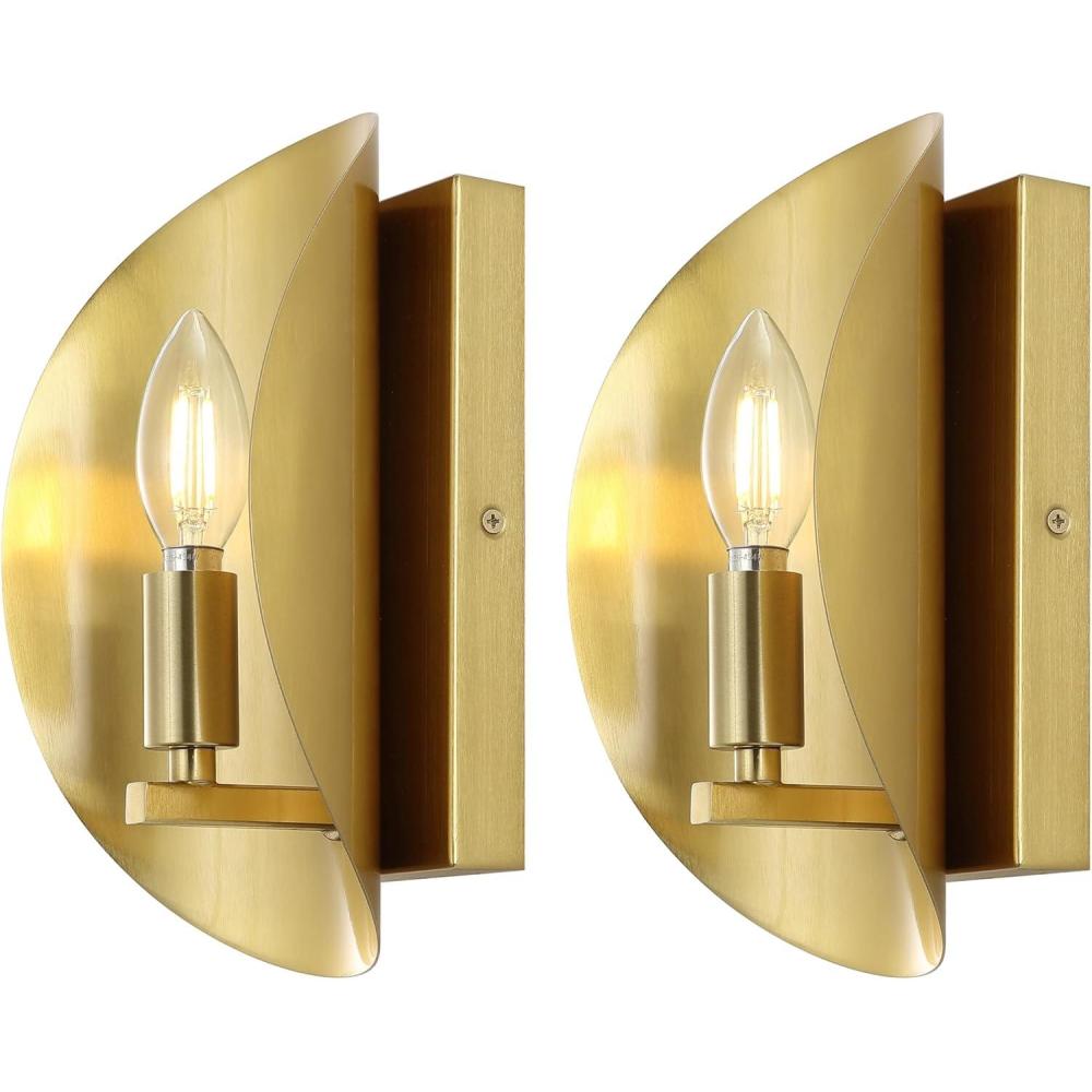image:imageSAFAVIEH Lighting Collection Calluna White Wall Sconce Set of 2 Light Fixture Ideal for Bathroom Entryway Vanity Foyer Hallway Living Room LED Bulbs IncludedBrass