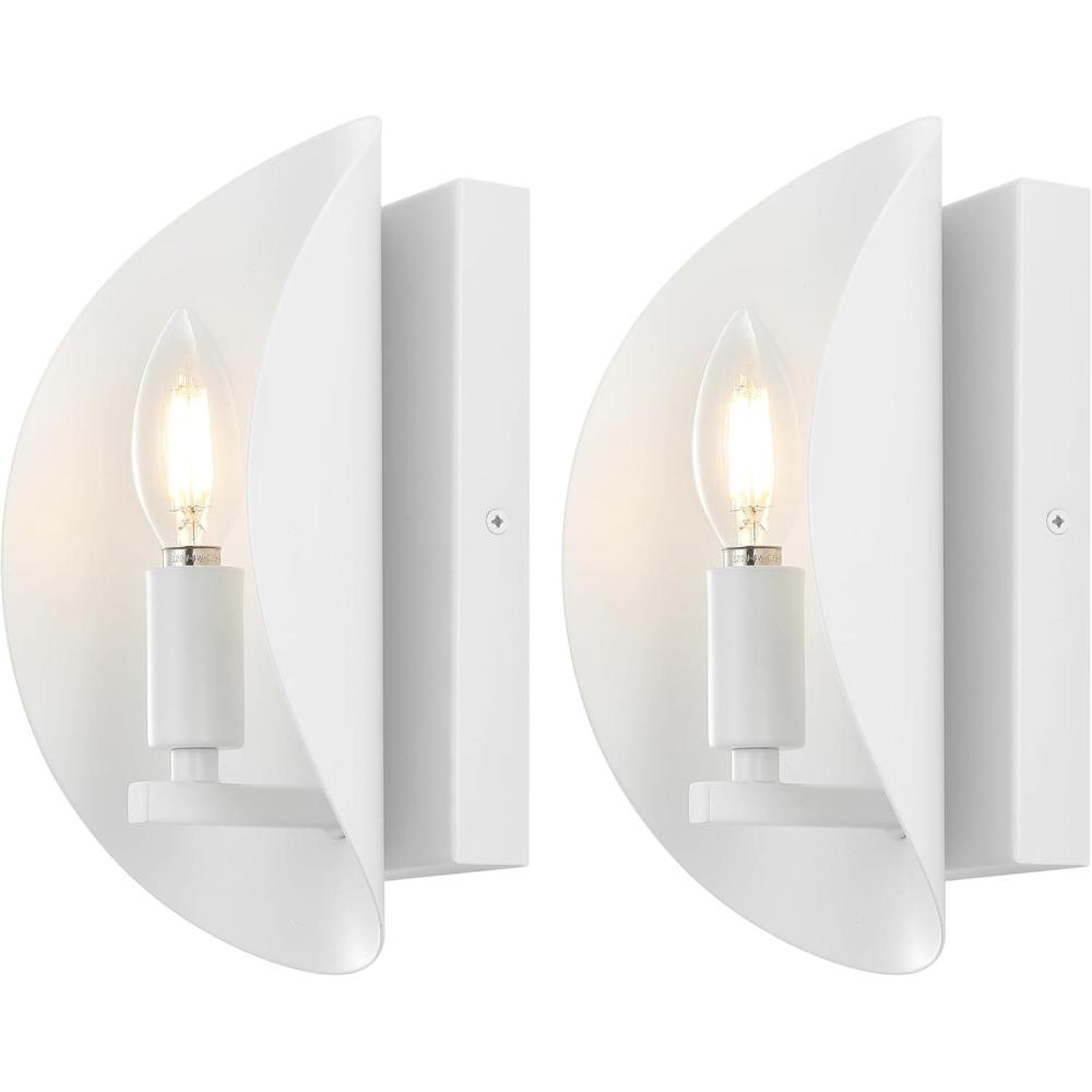 image:imageSAFAVIEH Lighting Collection Calluna White Wall Sconce Set of 2 Light Fixture Ideal for Bathroom Entryway Vanity Foyer Hallway Living Room LED Bulbs IncludedWhite
