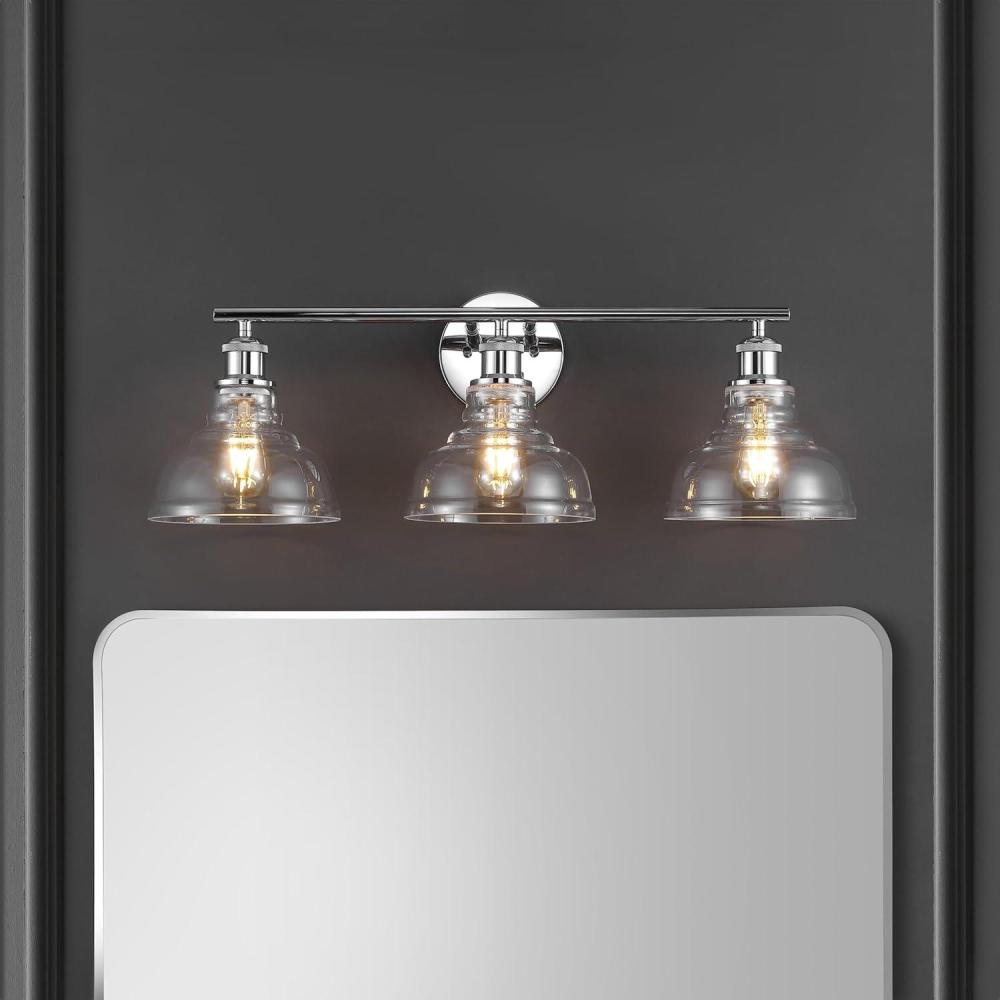 image:imageSAFAVIEH Lighting Collection Calyna ChromeClear 3light Wall Sconce Light Fixture Ideal for Bathroom Entryway Vanity Foyer Hallway Living Room LED Bulbs IncludedChrome