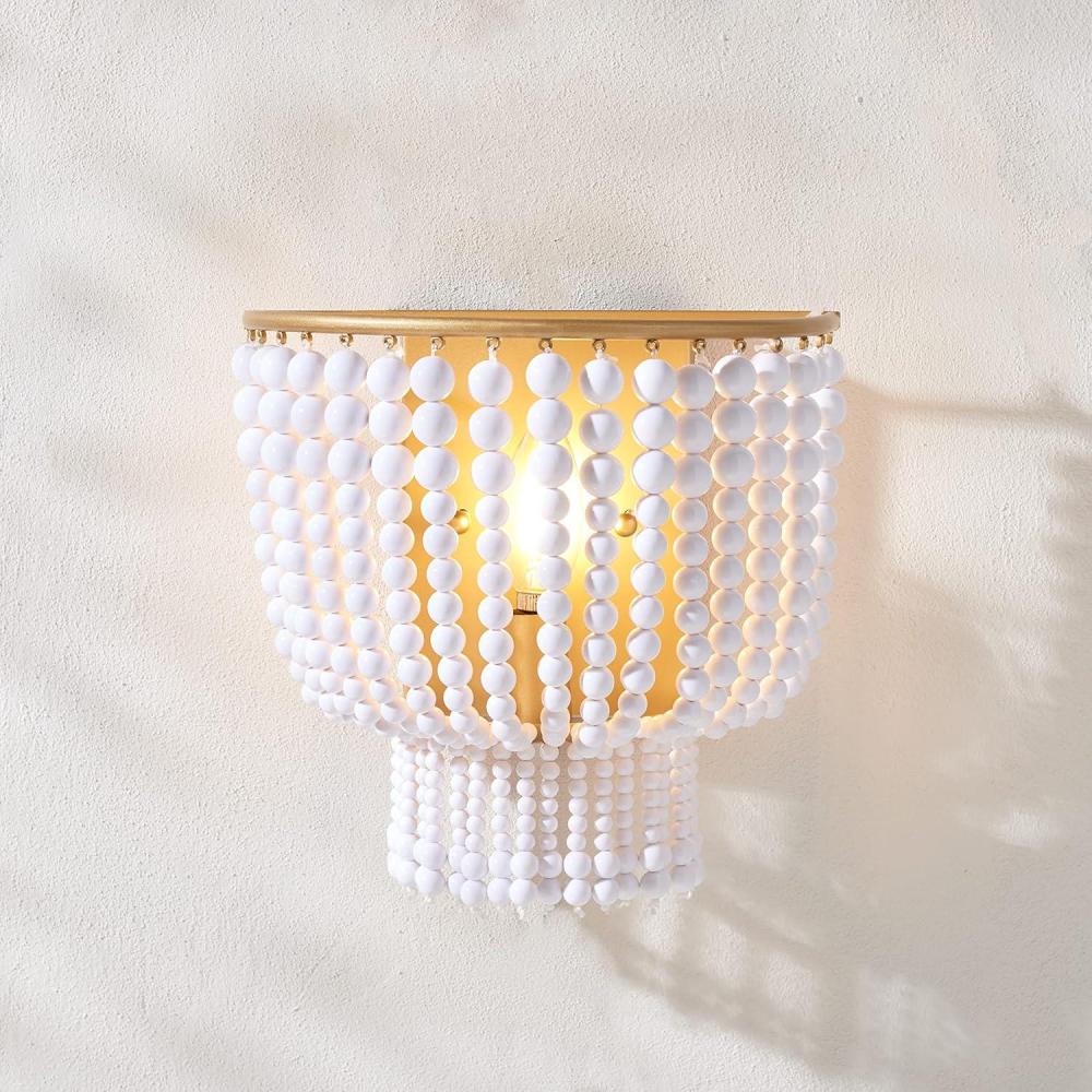 image:imageSAFAVIEH Lighting Collection Celyn Contemporary Boho WhiteBrass Beaded Single Wall Sconce